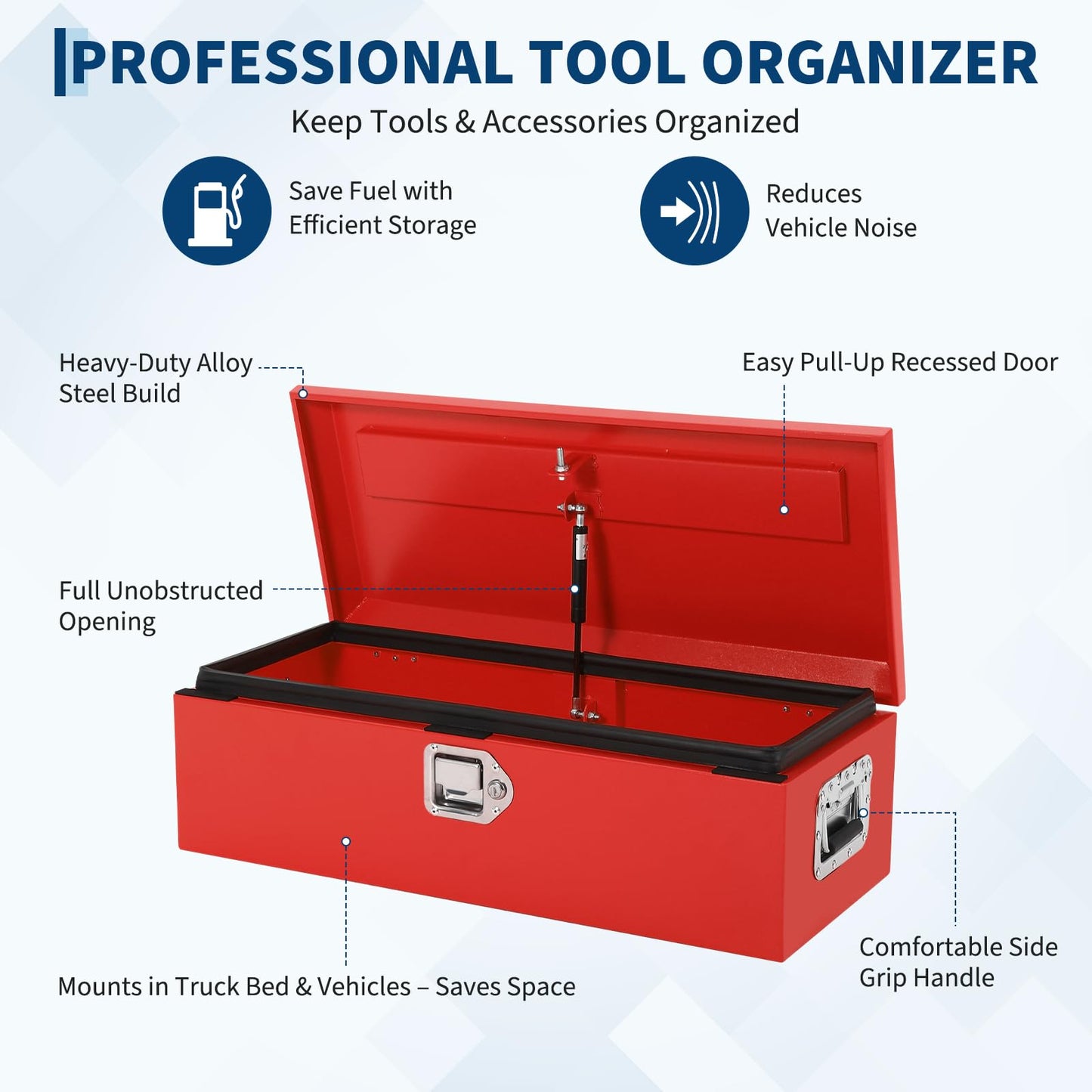 COZONY Heavy Duty 48x15 Inch Steel Truck Bed Tool Box, Lockable Weatherproof Cross-Bed Storage Chest, Industrial Strength for Full-Size Pickup RV Trailer
