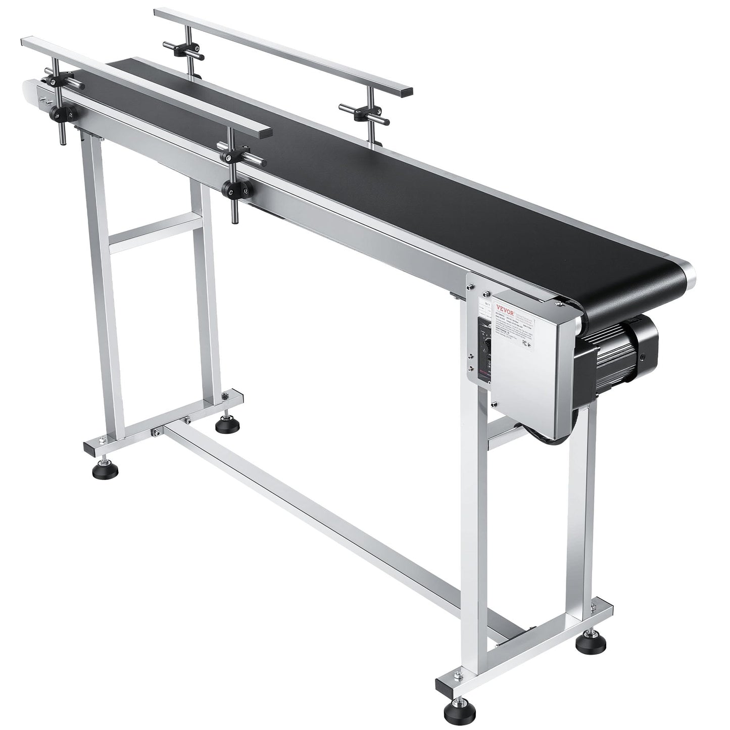 VEVOR Belt Conveyor, 59 x 7.8 inch Conveyor Table, Stainless Steel Motorized Belt Conveyor PVC Belt Anti-Static Adjustable Speed (Double Guardrail)