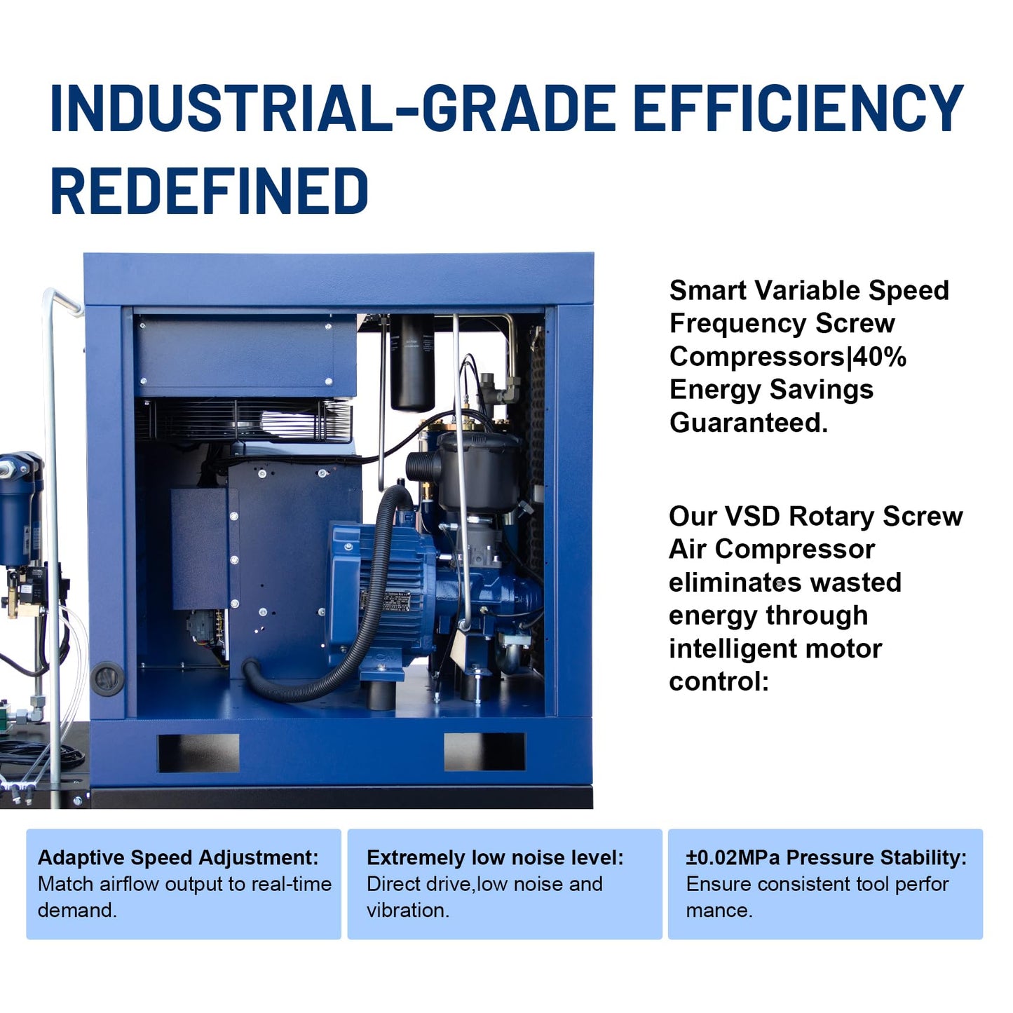 DAVV 20HP/15KW VSD Permanent Magnet Rotary Screw Air Compressor for Laser Cutting – 230PSI / 42CFM, 80Gal ASME Tank, Refrigerated Air Dryer & Filters, 230V 3-Phase 60Hz
