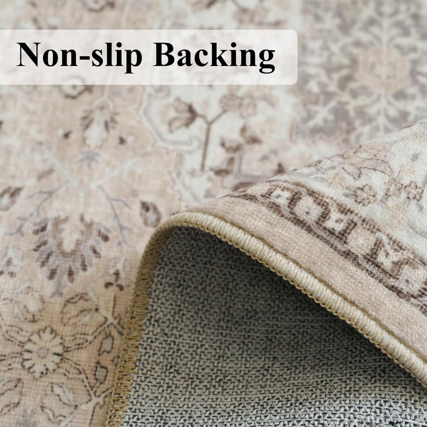 Skiennix Washable 2x4 Entryway Area Rug - Vintage Water-Resistant, Non-Slip, Ultra Soft Beige Mat