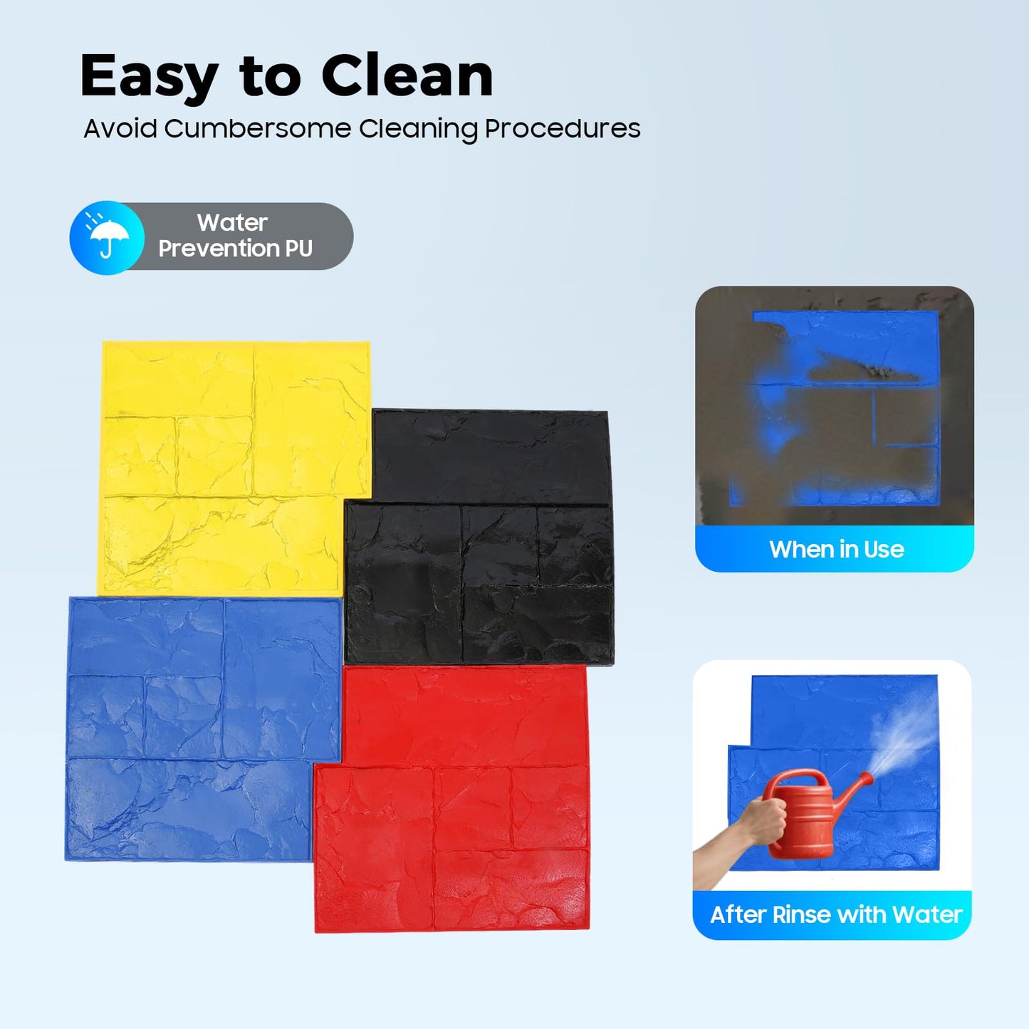Ageanbri4 PCS Concrete Stamps Mats Set 24"x24" Concrete Texturing Skin Concrete Stamps Mats with Handle, Realistic Concrete Texture Mat for Walls Floors