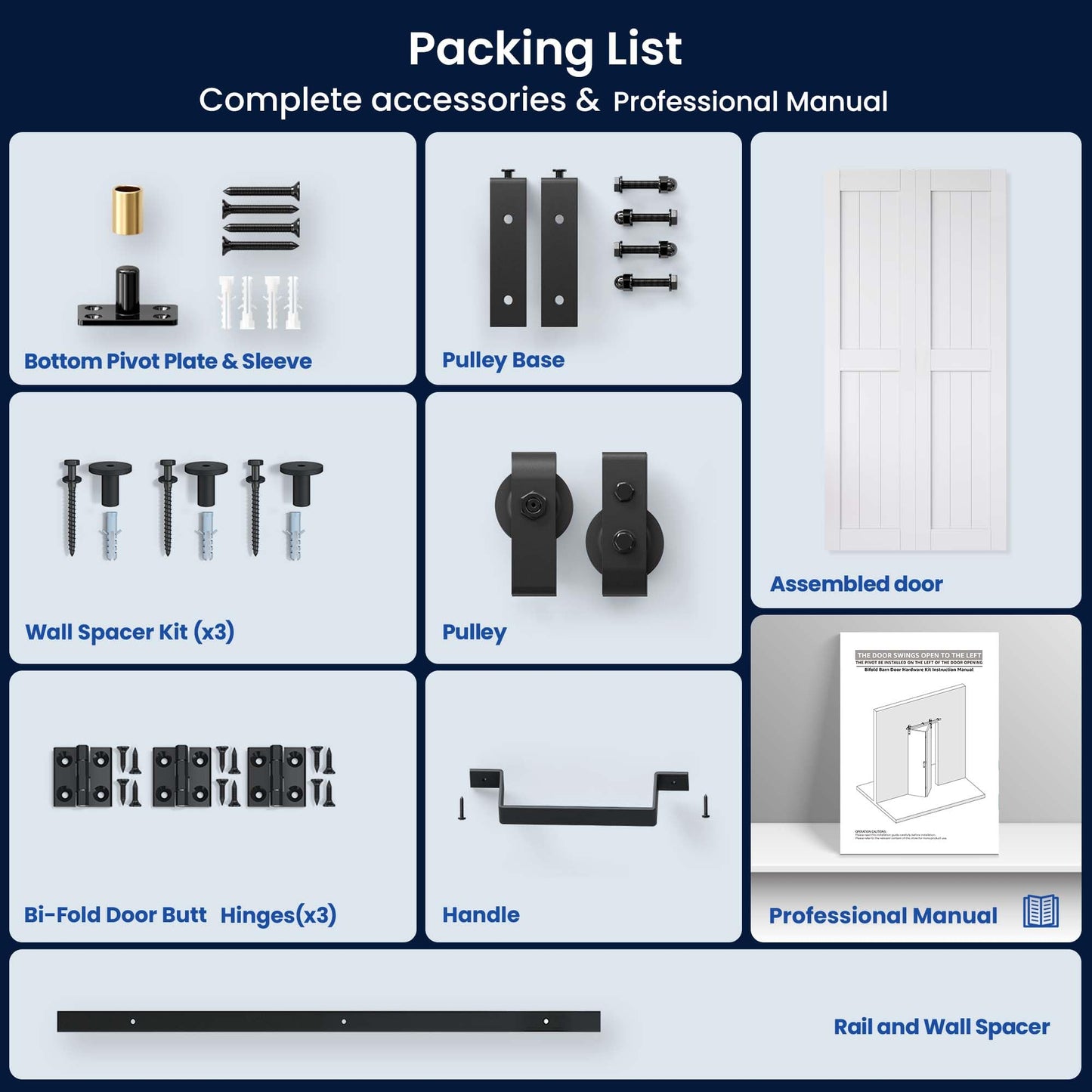 Bifold Barn Door 36" x 84", MDF Bi-Fold Sliding Closet Doors with Hardware Kit Included, Pre-Finished Easy Assembly, Water-Proof PVC Surface & Save Space, H-Frame, 40" Track for 2 Doors,White