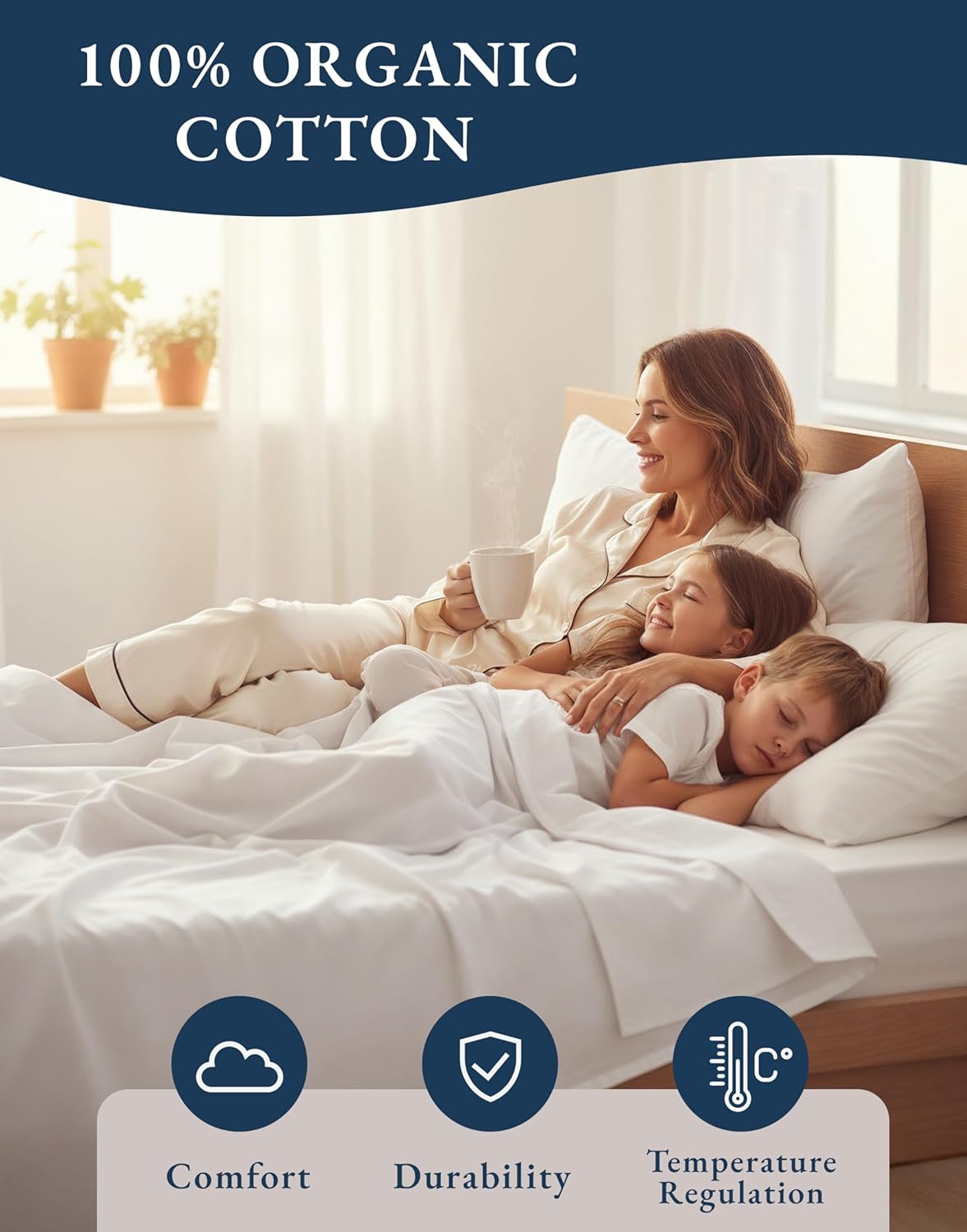 **LANE LINEN 100% Organic Cotton King Size Sheets Set - Soft, Breathable & Eco-Friendly White Bedding**