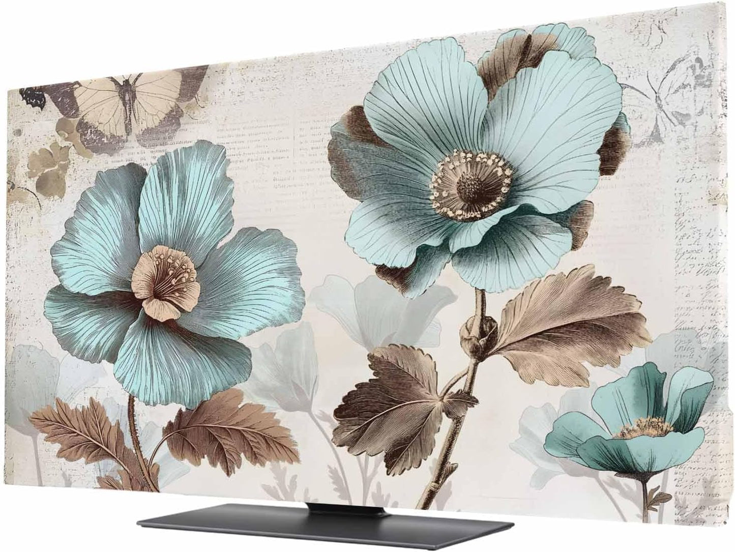 Singingin 65 Inch, Victorian Style Broccoli Butterfly TV Dust Cover Blue Flowers Plant Computer Monitor Cover Dustproof