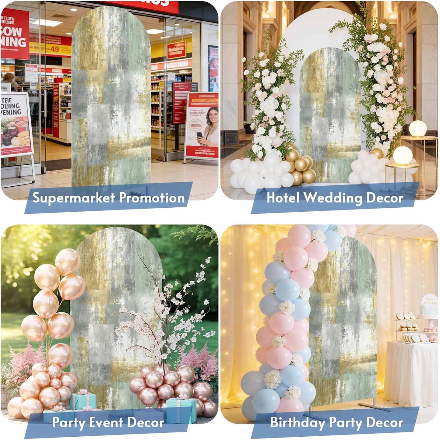 LFoveYuamer 6.6 Ft Arch Backdrop Cover, Yellow Sage Green Grey Decorative Wedding Arch Covers Spandex Fitted, Modern