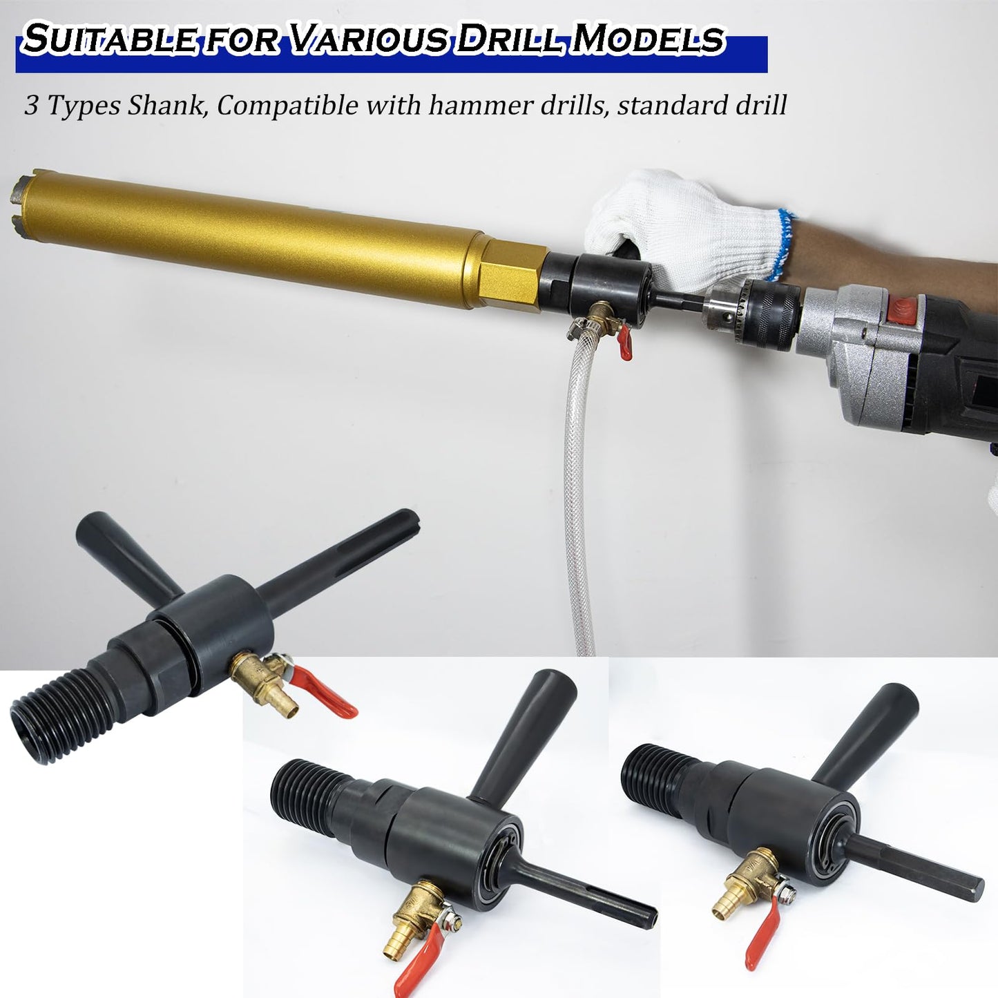 DaduoRi 7" Wet Core Drill Bit with Water Injection Capable Adapter for SDS Plus Shank - Includes Solid Brass Quick Connector and Hose - Convenient 1 1/4"-7 Thread Core Bit with Water Feed Design