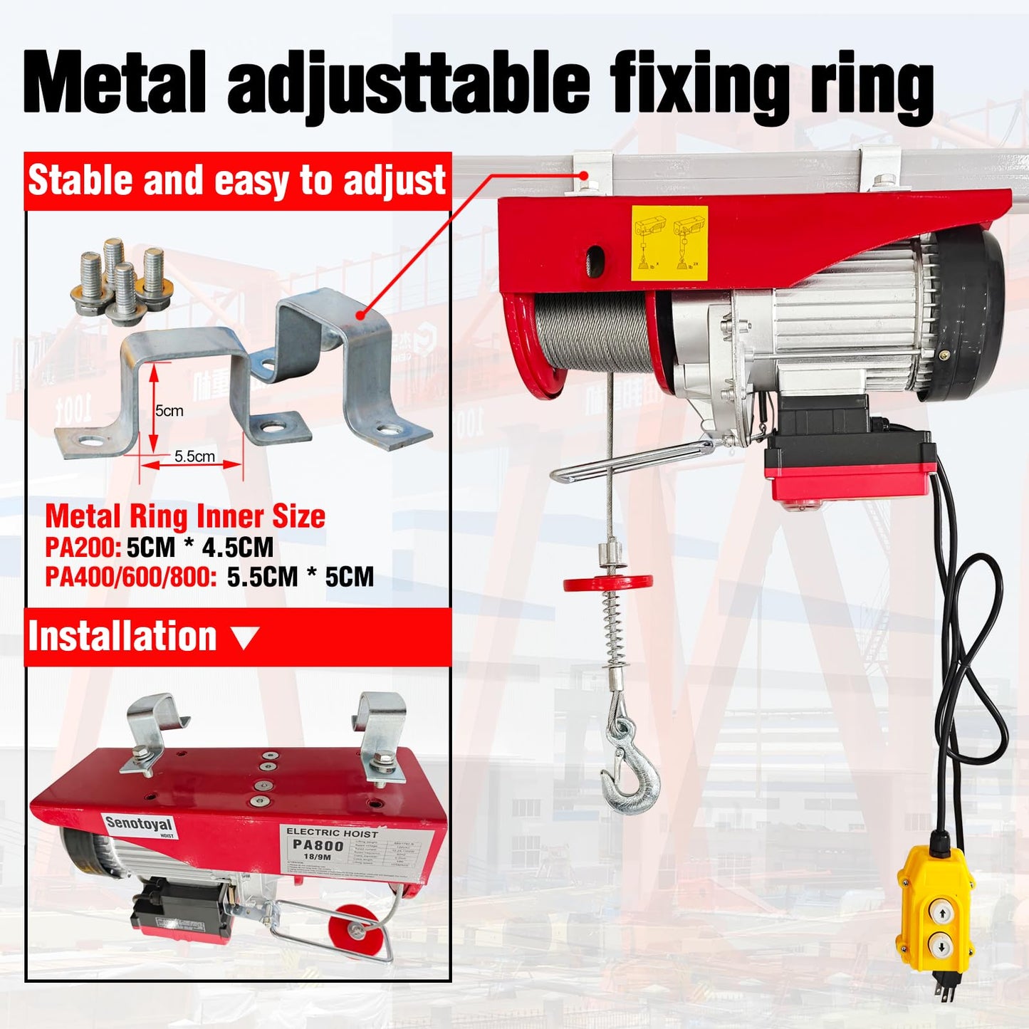 Electric Hoist 2 in 1,1320lbs Electric Hoist Winch with 98ft Wireless Control&Wired Remote Control,110v Electric Hoist 59ft/29.5ft Lifting Height for Garage Warehouse Factory,Single/Double Slings