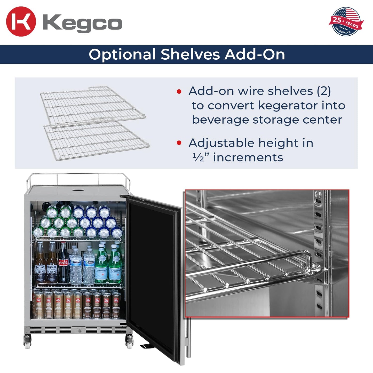 Kegco 24" Wide Outdoor Build-In Dual Tap Stainless Steel Left Hinge Kegerator with Dispense Kit