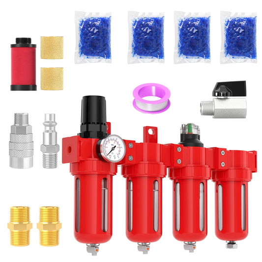 MEANLIN 3/8" NPT Industrial Grade 4 Stage Aluminum Air Drying System, Coalescing Filter, Double Particulate Filter, Desiccant Dryer and Air Regulator,Manual Drain For Plasma Cutter and Paint Spray
