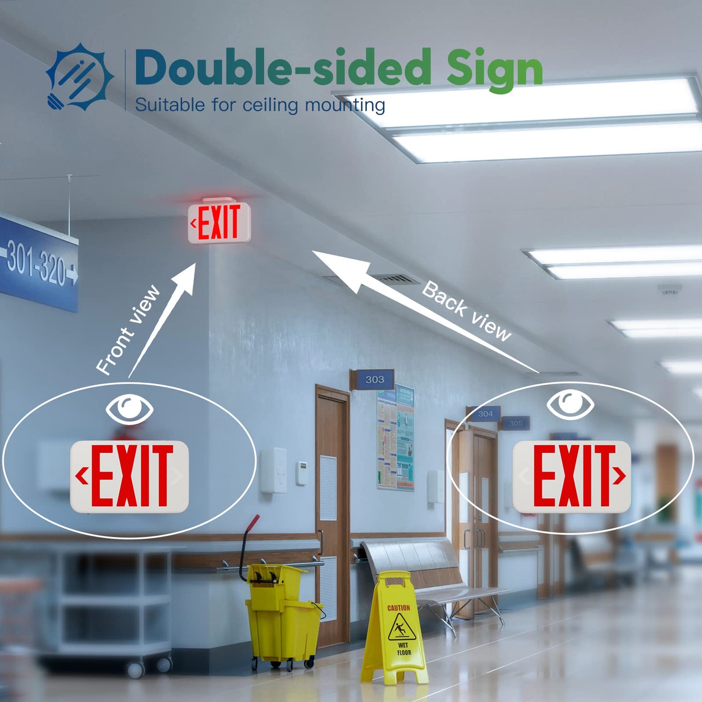 FREELICHT 6 Pack Red Double-Sided LED Exit Sign with Battery Backup,Exit Sign for Business,Easy To Install,UL Certified,AC 120/277V