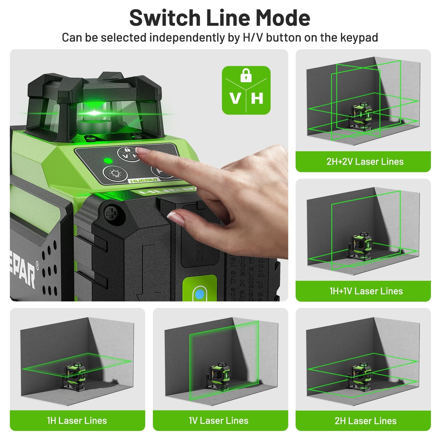Huepar 360 Laser Level Self-Leveling Cross Line Laser Level 4D Green Beam 197Ft. Laser Tool 67.72" Lightweight Extendable Tripod, Li-ion Battery, Magnetic Base, Hard Carry Case-704CG&T16A