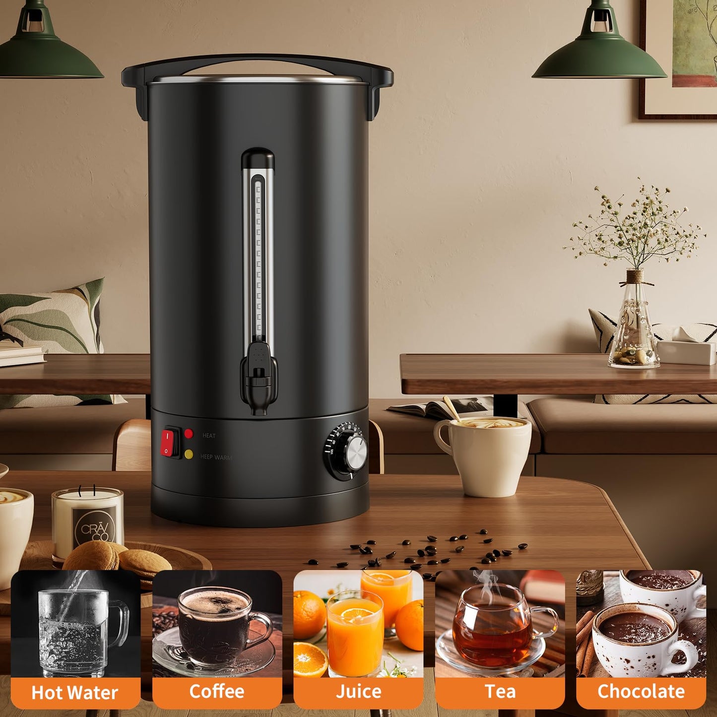 PioneerWorks 18 L/120 Cups Coffee Urn, Double-Wall Stainless Steel Coffee Maker Hot Water Urn, Large Capacity Hot Coffee Dispenser, Quick Brew, Stays Hot for Tea & Beverage at Events & Catering
