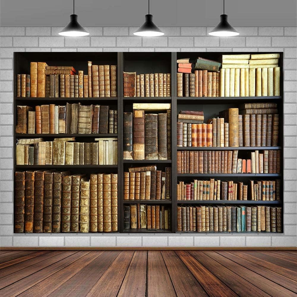 Etsyoki 5x3ft Brown Bookshelf Backdrop Modern Library & Office Decor for Zoom Meetings, Video Conferences, Photography