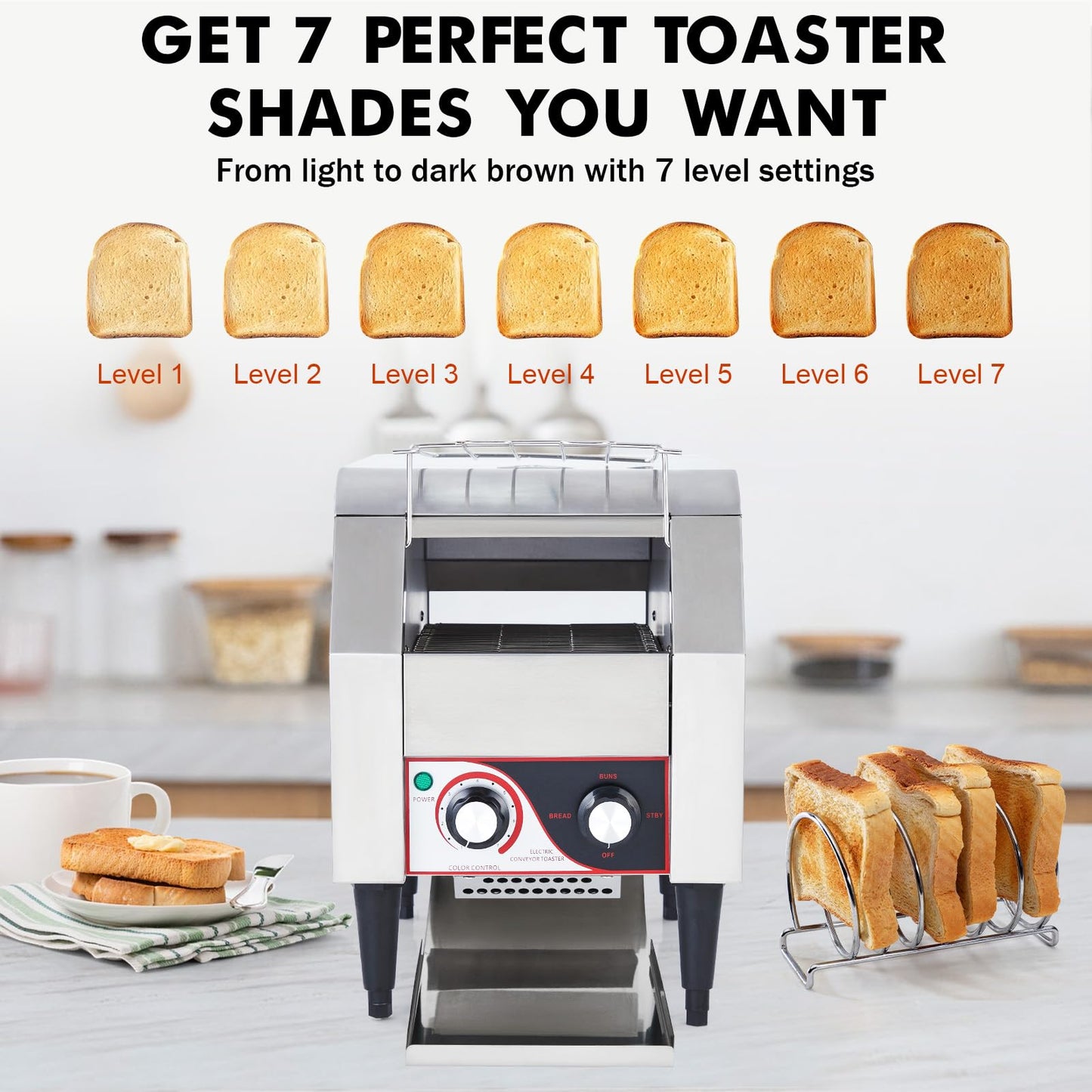 MERXENG Commercial Toaster Conveyor 300 Slices/H Heavy Duty Industrial Conveyor Toaster Stainless Steel Electric Oven with Dual Heating Tube 7-speed Adjustments for Bagel Croissant