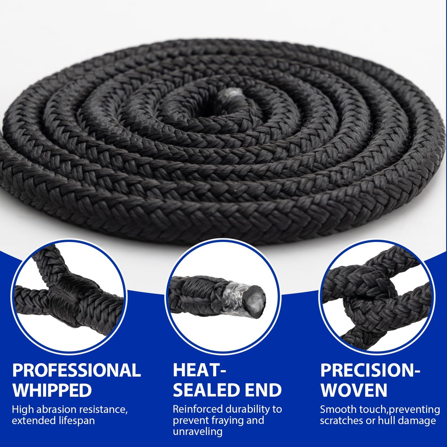 Boat Dock Lines Marine Rope - 3/8" x 15ft with Pre-Spliced 12" Loop Double Braided Nylon Ropes Bumper Tie Mooring Line for Boats Docking Pontoon Boating Accessories - 4 Pack