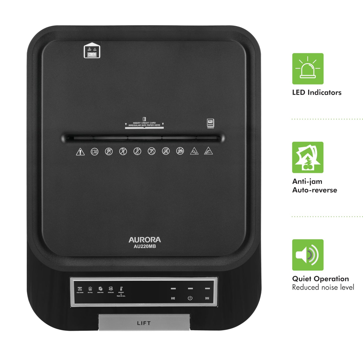 Aurora Commercial Grade 220-Sheet Auto Feed High Security Micro-Cut Paper Shredder/ 60 Minutes/Security Level P-5