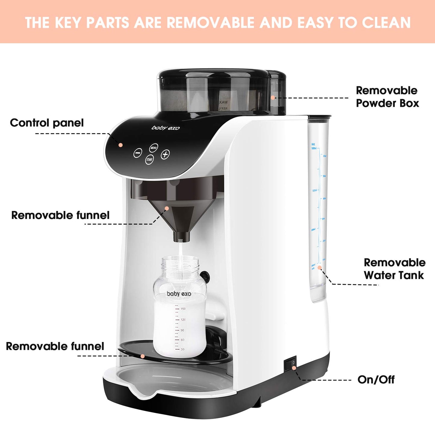 BabyEXO Formula Milk Dispenser, Automatic Electric Formula Mixer Warmer, Milking Machine for Baby - Easily Make Bottle with Automatic Powder Blending