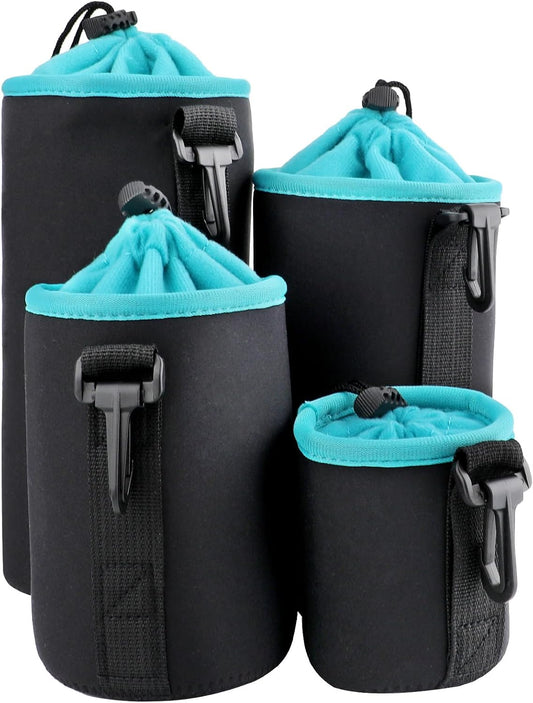 Sopoloray 4Pcs Bag,4 Set Camera Lens Case Sizes Blue Water Resistant Protective Lens Pouch With Adjustable Drawstring