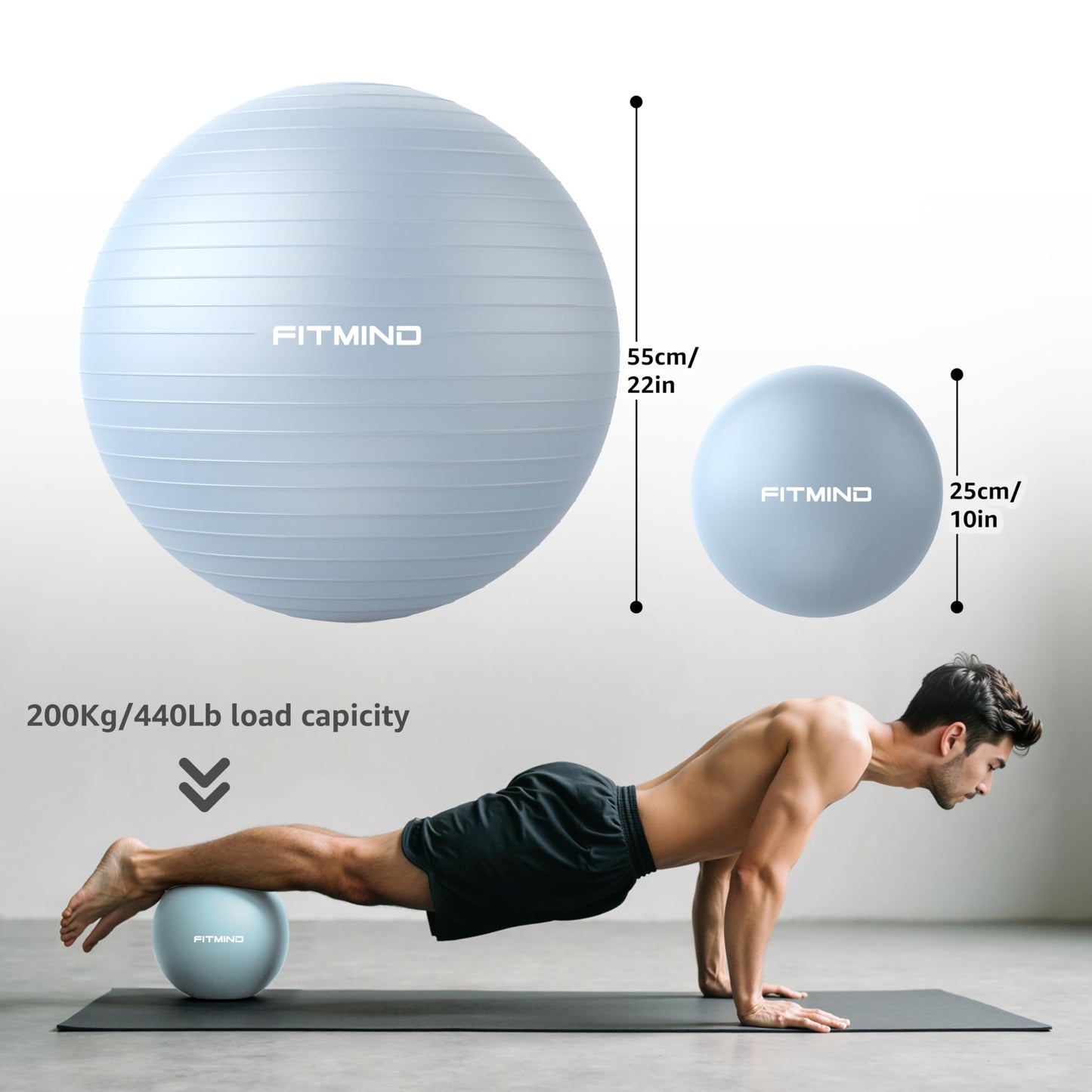 FITMIND Yoga Ball set-55cm&25cm（Blue）
