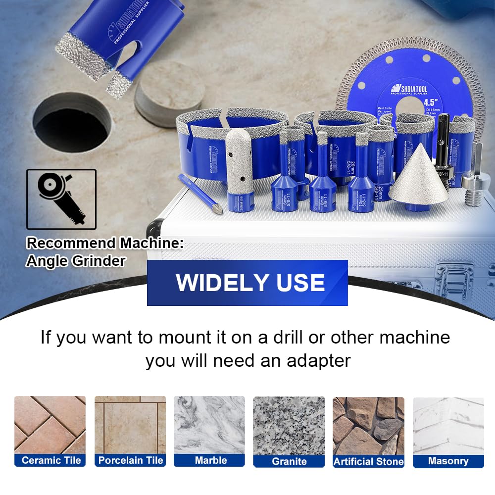 SHDIATOOL Diamond Tile Drill Bits Kit 15pcs, Porcelain Hole Saw Sets, Core Bits Cutter for Drilling Ceramic Marble Granite