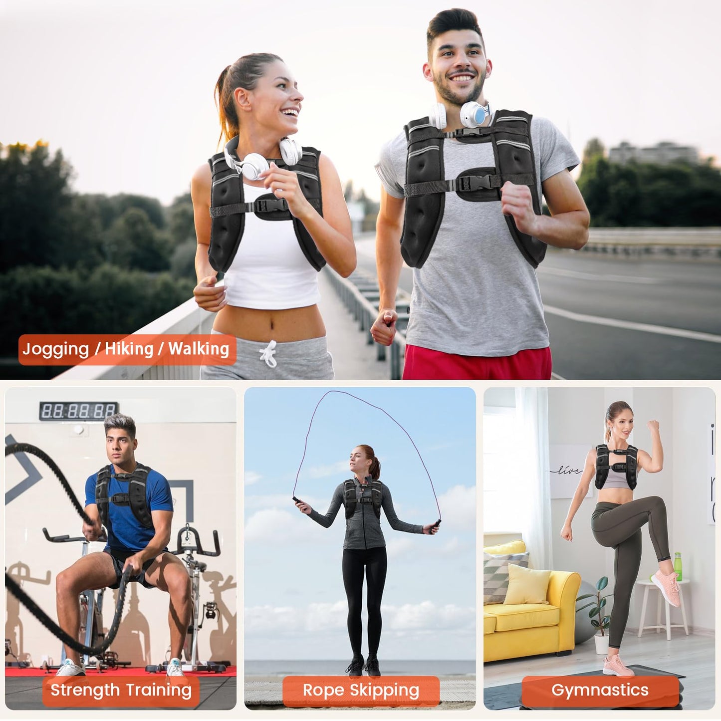 Poudee Weighted Vest, 12LB Weight Vest for Men Women, Body Weight Vests Adjustable with Reflective Stripe for Strength Training, Running, Training Workout, Jogging, Walking - 12LB