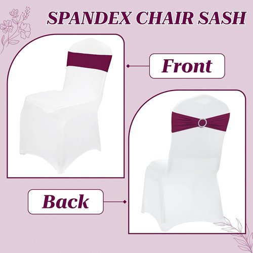 MDS Spandex Chair Sashes - Universal Fit Elastic Stretch Ties with Buckle Slider Bow | Pack of 250 - Eggplant