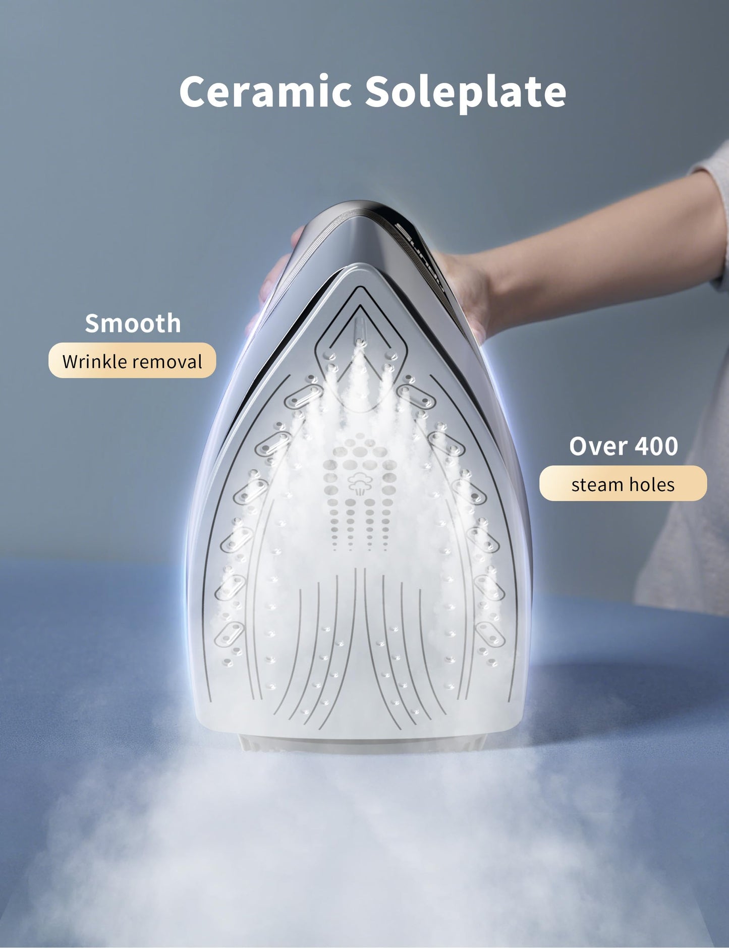Steam Iron for Clothes with Rapid Heating Ceramic Coated Soleplate, 1500W with Precise Thermostat Dial, Self-Cleaning, Auto-Off, 44oz Water Tank for Home Clothes Ironing Use Black Gradient