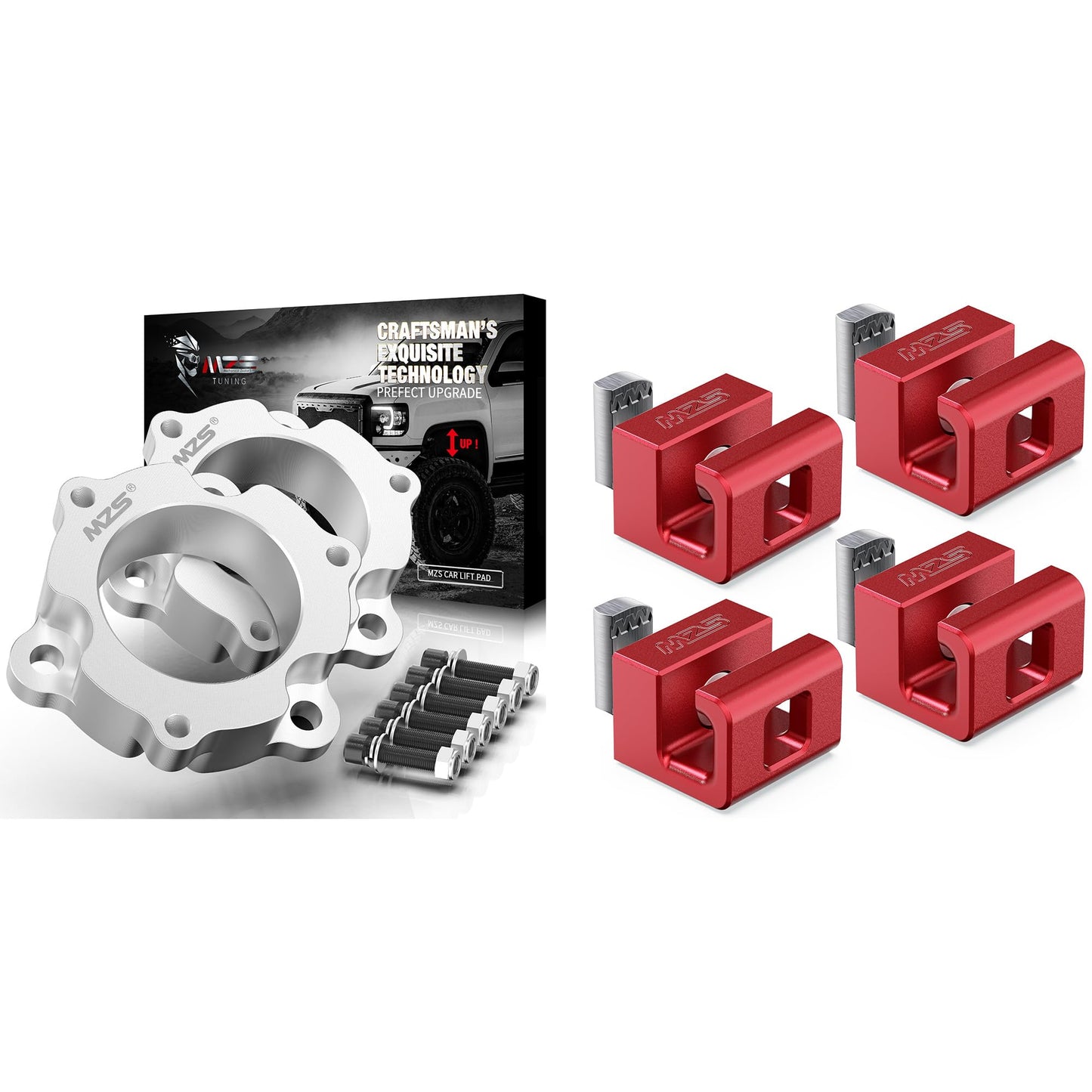 MZS Leveling Kit 2" Front Lift Strut Spacers + Tie Down Anchors, Bed Rail Cleats Bolts Nuts (Red, 4pcs) Compatible with 2004-2024 Titan
