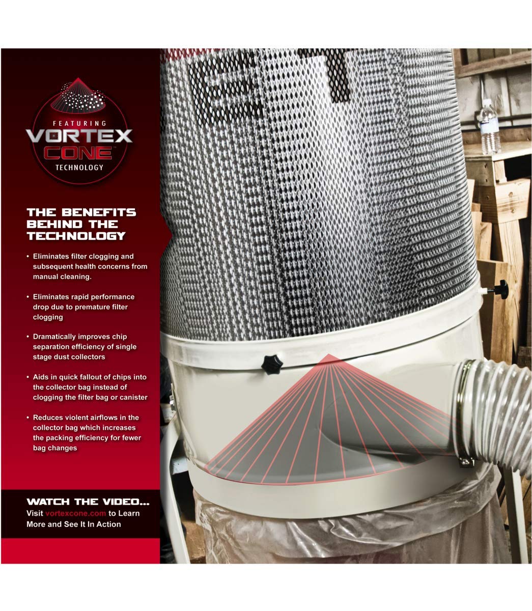 JET Vortex Cone Dust Collector, 2-Micron Canister Filter, 2 HP, 230/460V 3Ph (DC-1200VX-CK3)