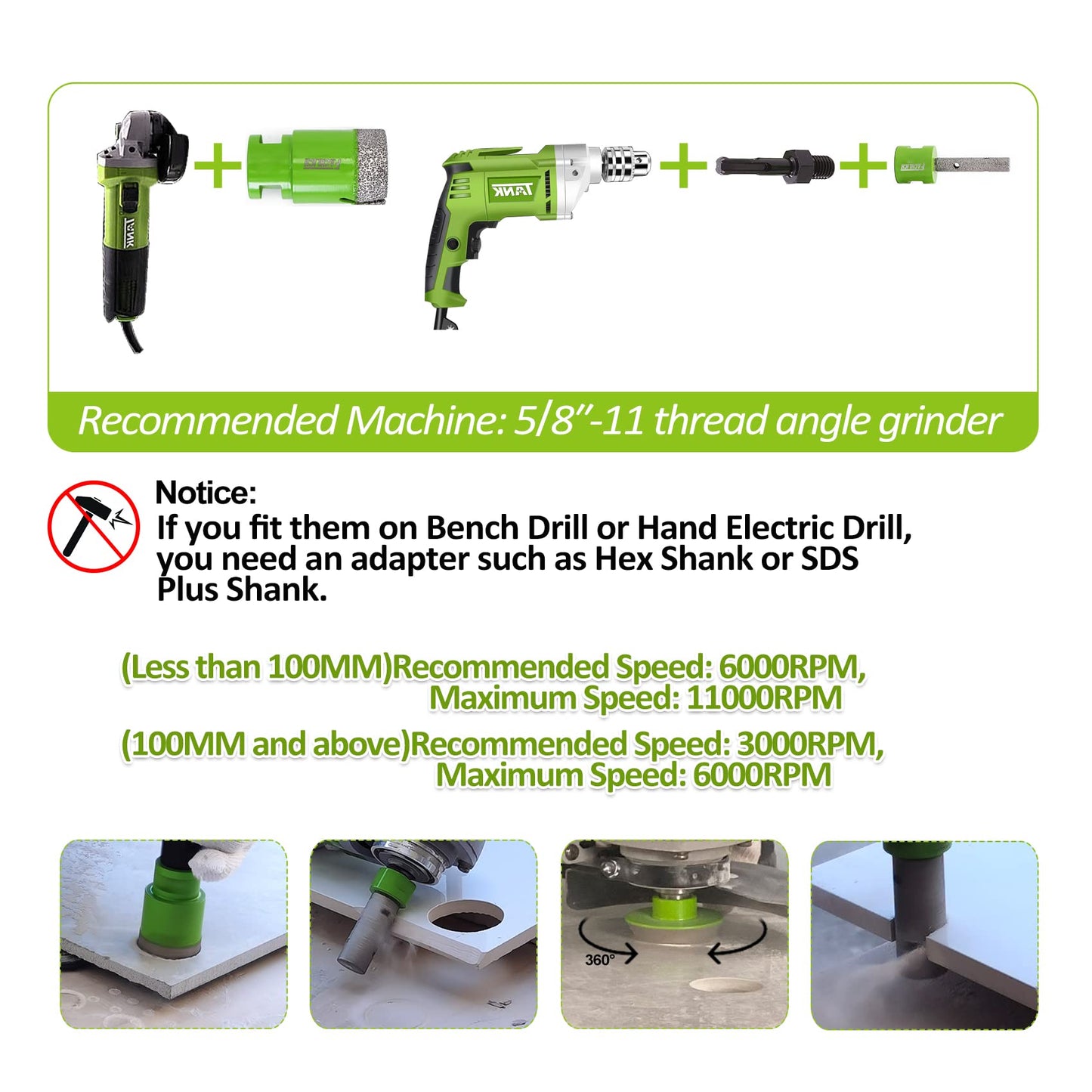 Diamond Core Drill Bits Set - Tile Hole Saw Kit 6/8/10/25/35/50/75/127MM+20F with 2" Diamond Beveling Chamfer Bits for Porcelain Ceramic Tile Granite Marble(11PCS)