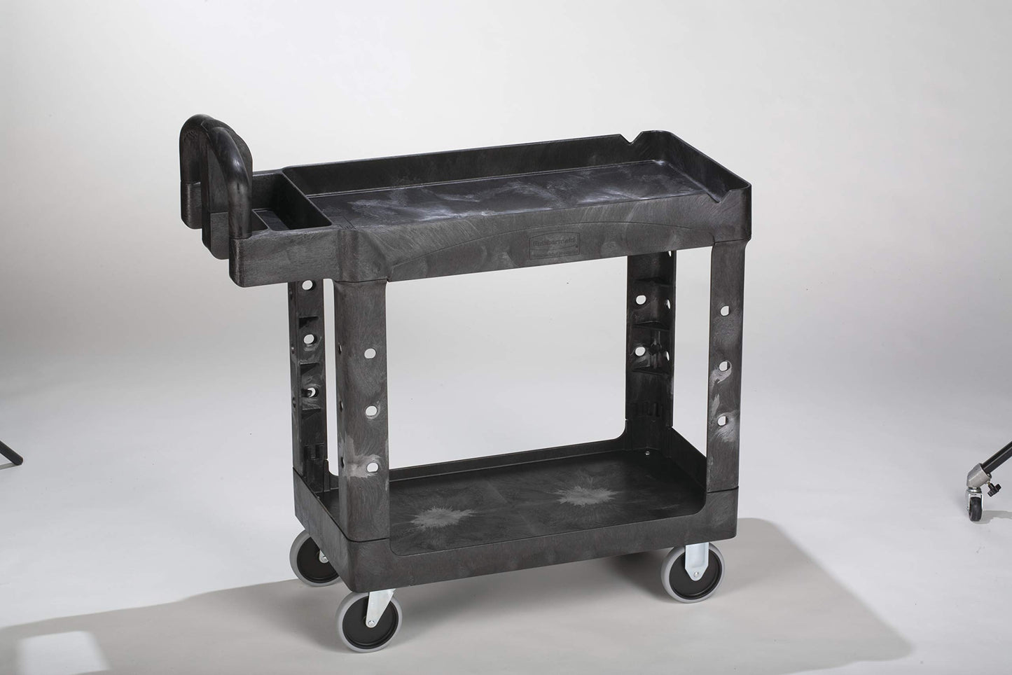 Rubbermaid Commercial Products 2-Shelf Utility/Service Cart, Small, Lipped Shelves, Ergonomic Handle, 500 lbs. Capacity, for Warehouse/Garage/Cleaning/Manufacturing