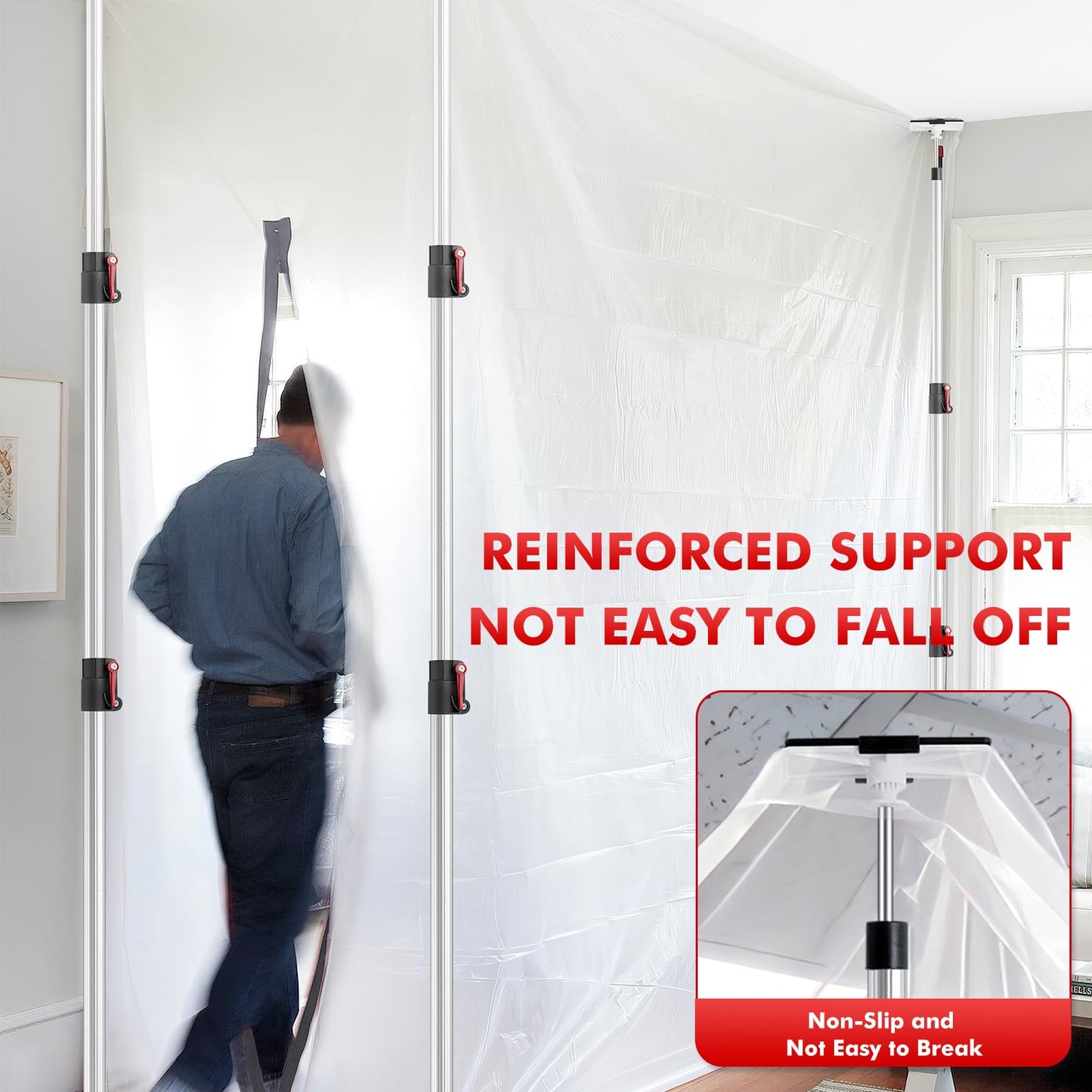 10FT Dust Barrier Poles 4 Pack withCarry Bag, Stainless Steel Retractable Zipper Wall Poles Kit for Renovation, Remodeling and Isolation Work