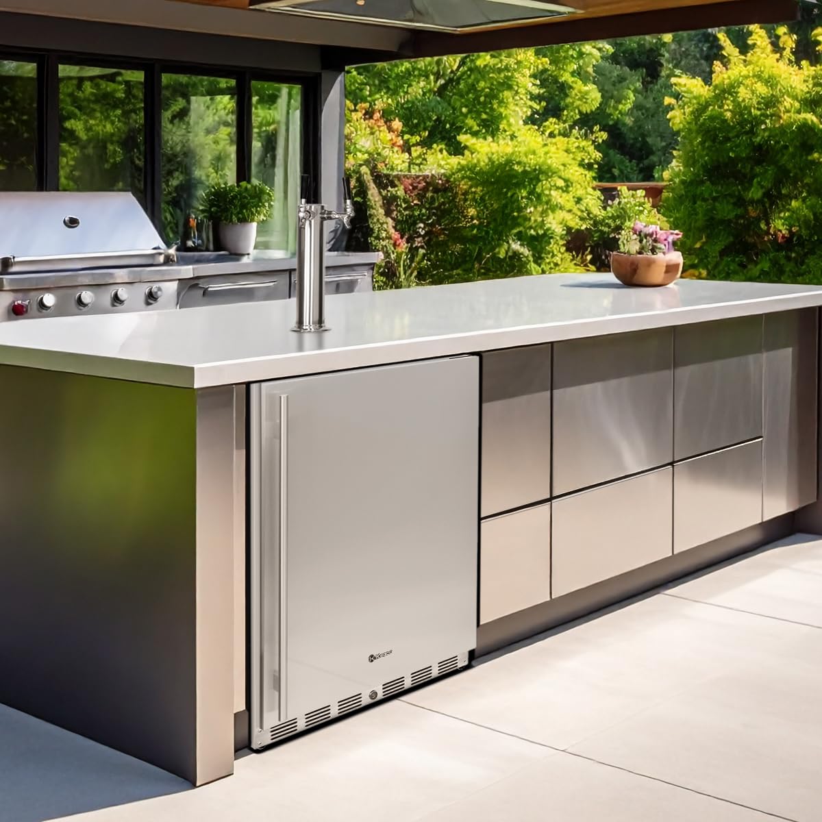 Kegco 24" Wide Outdoor Build-In Dual Tap Stainless Steel Right Hinge Kegerator with Dispense Kit