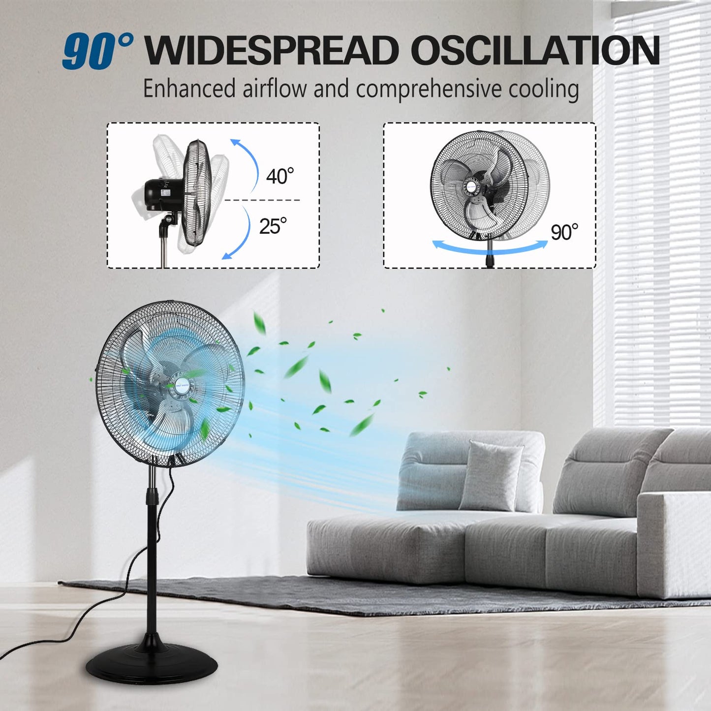 BILT HARD 3850 CFM 18" High Velocity Pedestal Oscillating Fan, 3-Speed Industrial Standing Fan with Aluminum Blades, Heavy Duty Metal Shop Fan for Commercial, Residential, and Garage, 2 Pack