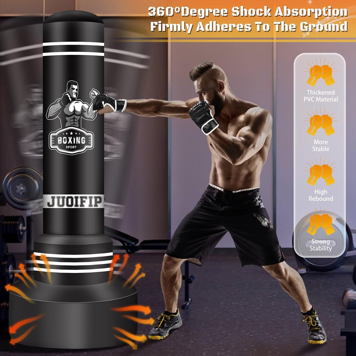 Freestanding Punching Bag for Adults, 70'' Boxing Bag with Stand Kicking Bag Heavy Bag with Boxing Gloves and Electric Air Pump, Women Men Kickboxing Bags for Beginners Training MMA Muay Thai Fitness