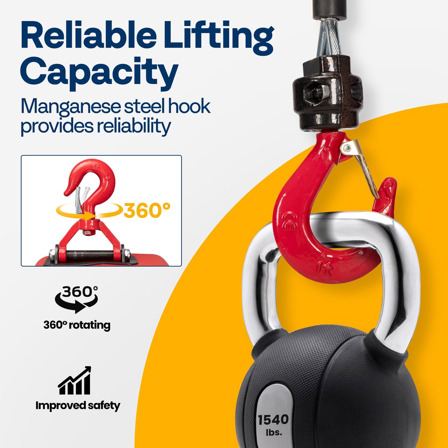 VIVOHOME 3-in-1 Electric Hoist, Powerful 110V Portable Winch with 1540Lbs Loading Capacity with SPECSTAR Hand Chain Hoist 1 Ton 2200 Lbs Capacity 10 Feet with 2 Heavy Duty Hooks