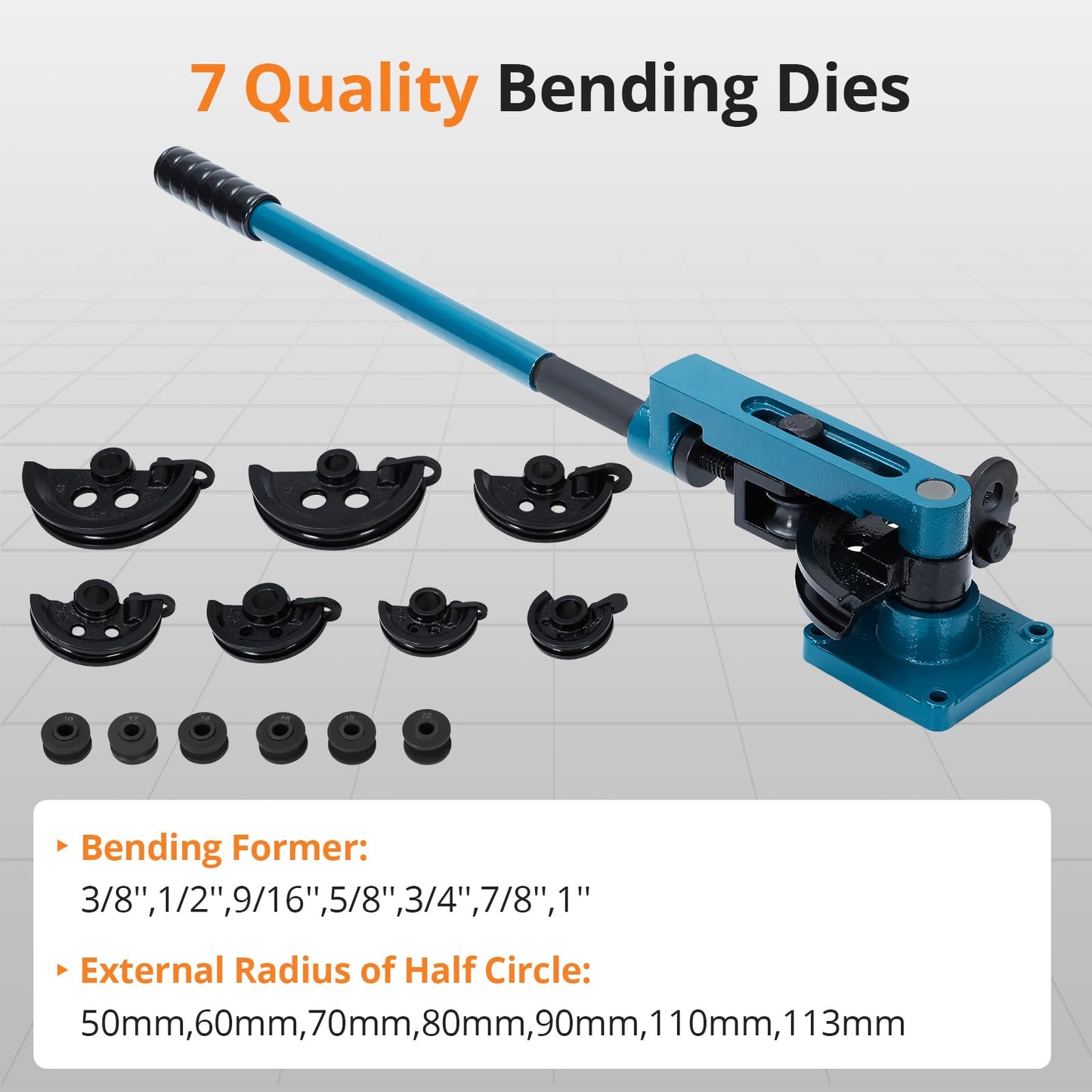 Tube Bender, 3/8" to 1" Manual Tube Bender with Tube Cutter and 7 Sturdy Dies, 0-180° Easy and Fast Bending, Heavy Duty Steel Metal Copper Tube Bender for Repair Shops