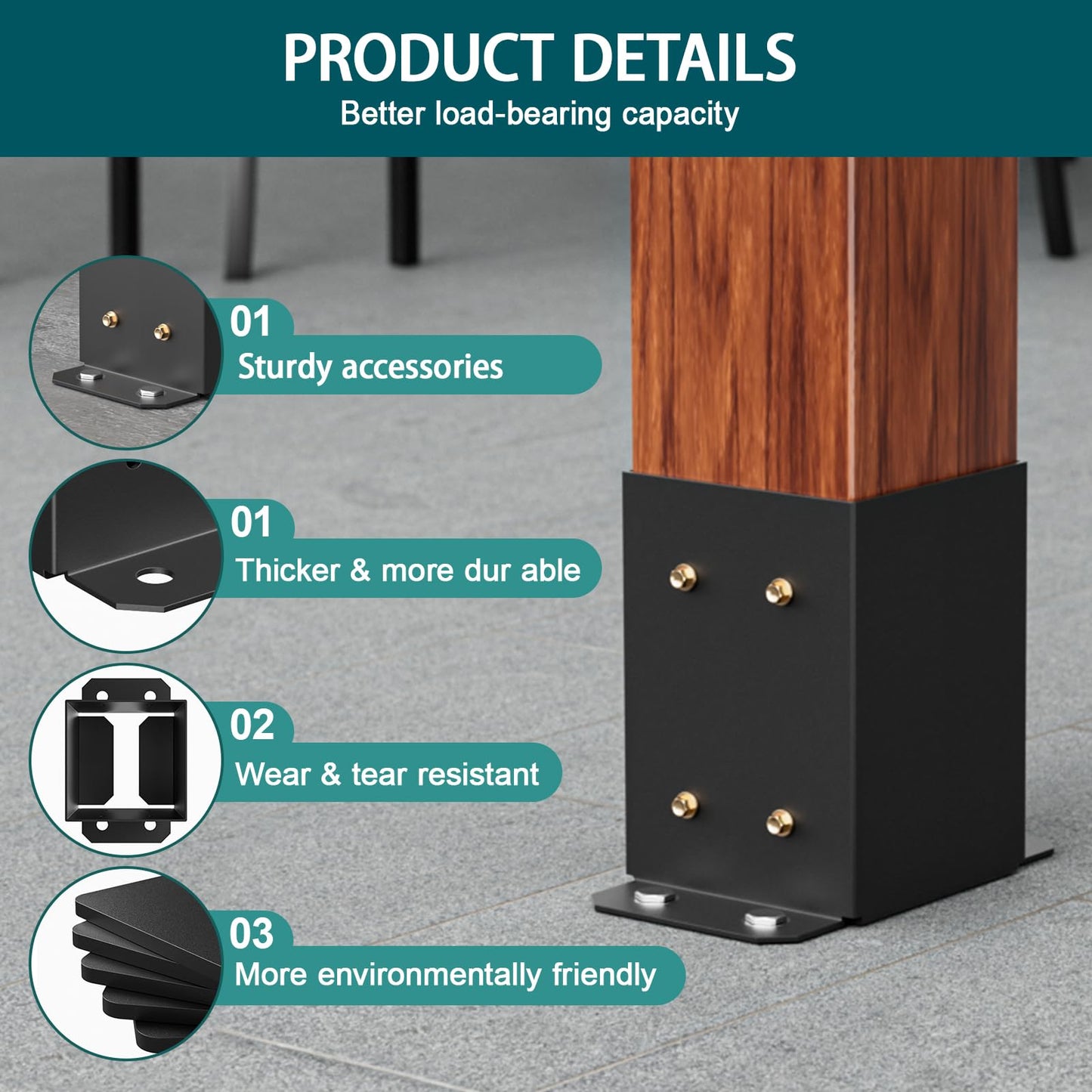 SPACEEUP 4x4 Post Base 10 Pcs, Inner Size 3.6"x3.6" Post Base Brackets, Heavy Duty Powder-Coated Post Anchor Matte Black Wood Post Brackets for Pavilion Deck Railing Support Deck Base Plate