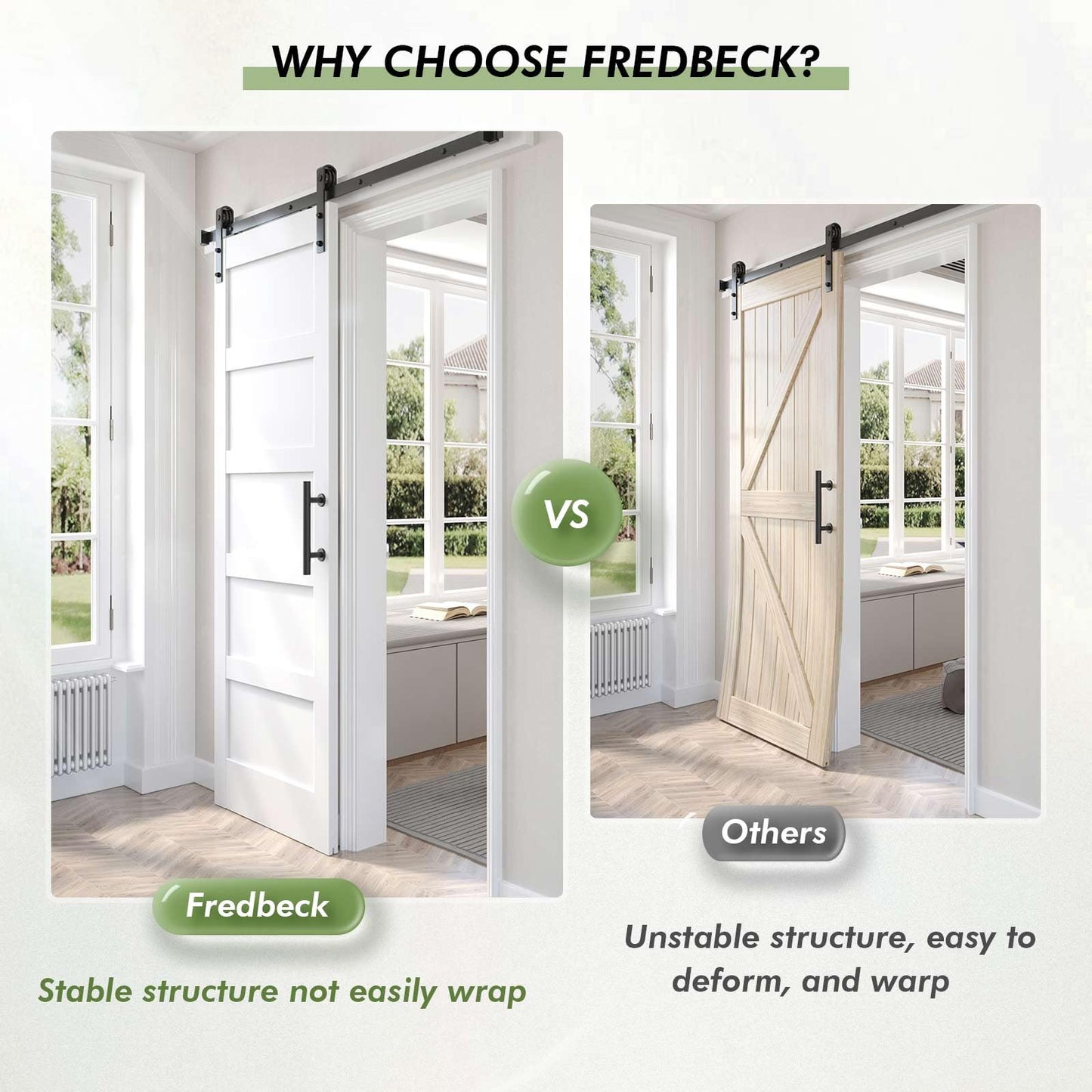Fredbeck 42x96 inch White Barn Door with 7FT Sliding Door Hardware Kit Included & Handle,MDF,Solid PVC Surface,DIY Assembly,5-Panel