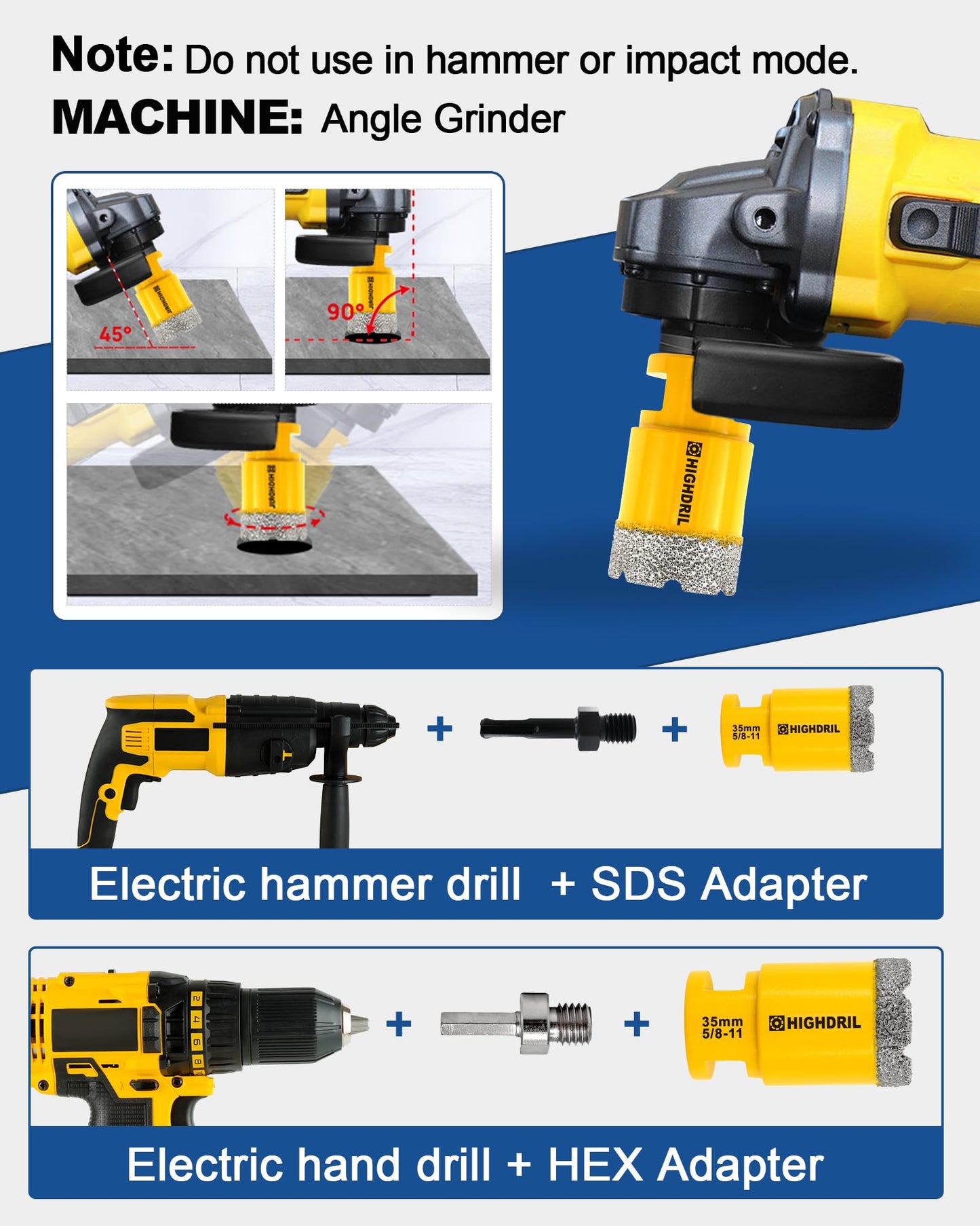 HIGHDRIL 13Pcs Diamond Hole Saw Kit and HIGHDRIL Dry Diamond Drill Bits - 2Pcs 20mm 4/5"