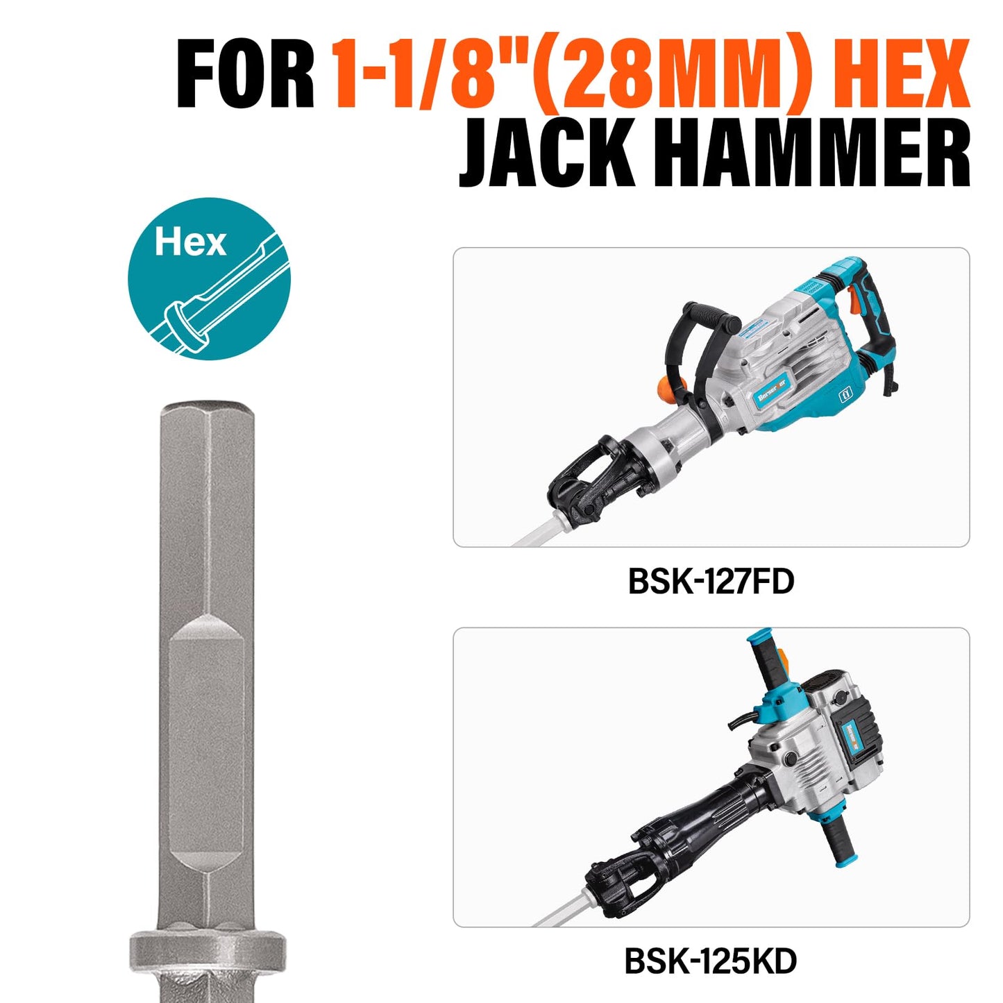 Berserker 40-Pound 1-1/8" Hex Shank Demolition Jack Hammer, 1700W 14.5-Amp Heavy Duty Concrete/Pavement Breaker with Carrying Case Bull Point Chisel & 2 Flat Chisel