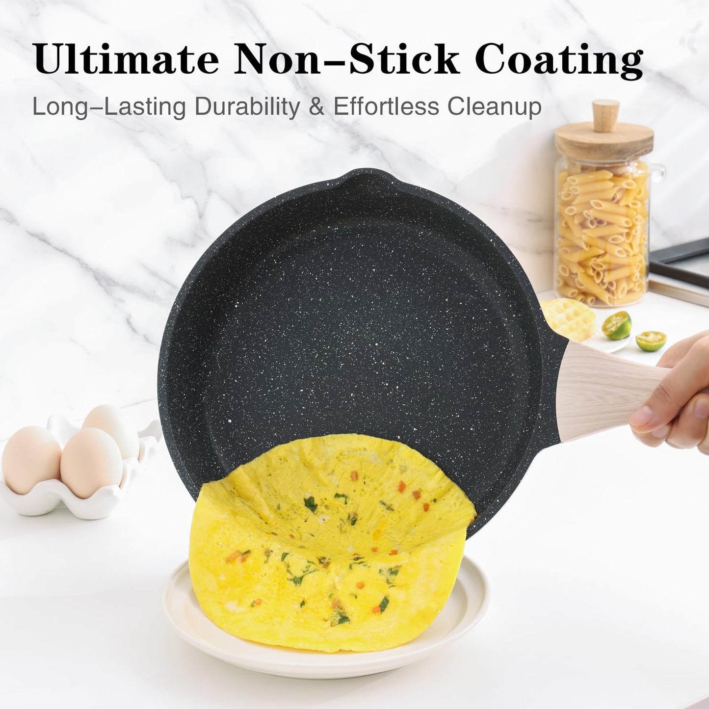 Kordisen Nonstick Frying Pan Set, 3 Piece Skillet Set, Healthy Induction Cooking Pan, Stay-Cool Handle, Compatible with All Stovetops, PFOA Free (8, 9.5, 11 Inch)