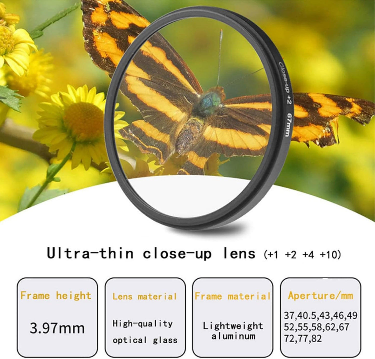 YOFOTIXAUU 67mm 4 (+1 +2 +4 +10) Set, (67mm) Close-Up Lens Filters Kit Pieces Macro Filter Lens Cap & Cleaning Cloth