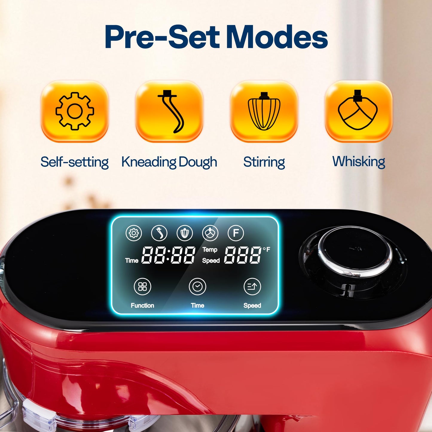 VIVOHOME Stand Mixer with Fermentation, One-Touch Presets Electric Dough Mixer with 6 Qt Bowl, Kitchen Standing Mixer for Baking, Cake with Flex Edge Beater, Bread Hook, Whisk, Red