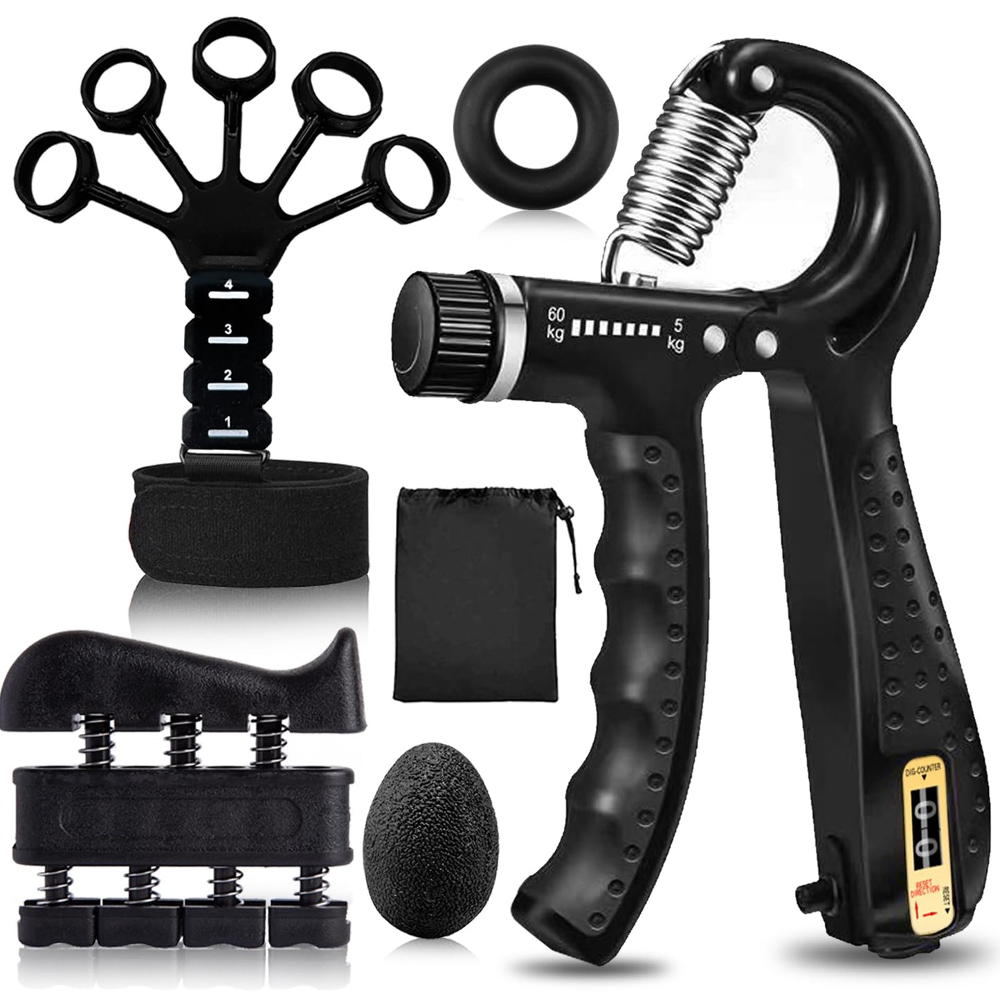 Grip Trainers, Including Forearm Strengtheners, Finger Trainers, Mechanical Counting Grips, Grip Balls, Hand Grippers, Strengthening Devices for Strength Training, Grip Improvement and Hand Exercises (5-Pack)