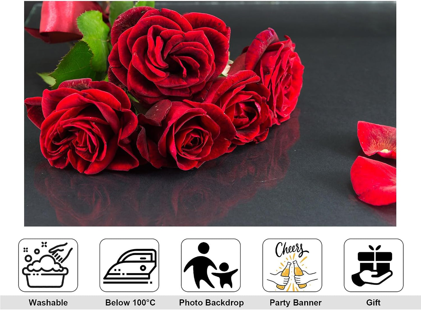KeyWork 10x10ft Red Rose Bouquet Backdrop Fresh Bloom Petal Photography Background for Valentine's Day Gift Party