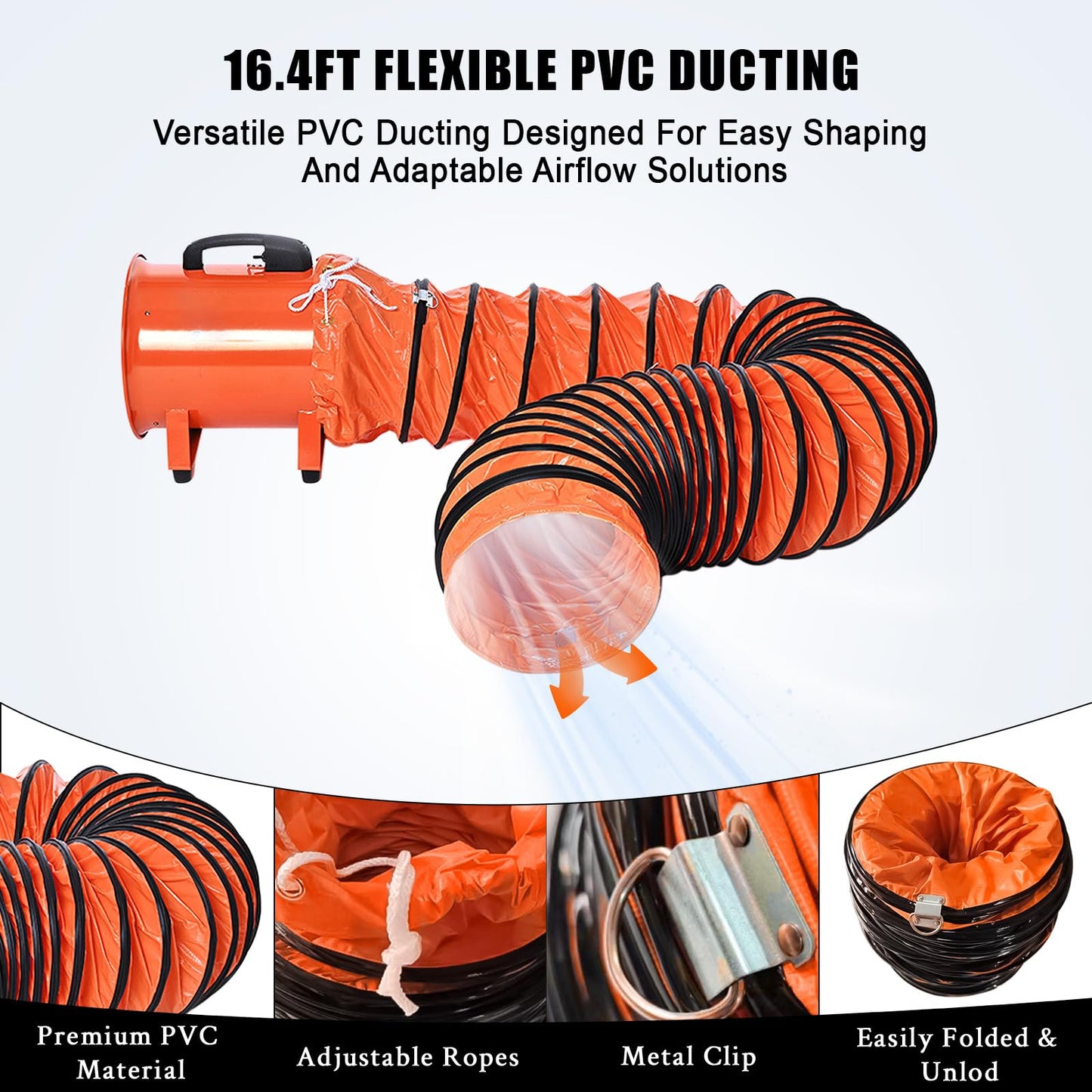 ActiveTrail 12 Inch Air Mover Blower Fan, 3500 CFM 580W Industrial Portable Ventilator Blower with 16 ft Flexible Duct,for Basements, Warehouse, Workshop, or Confined Space