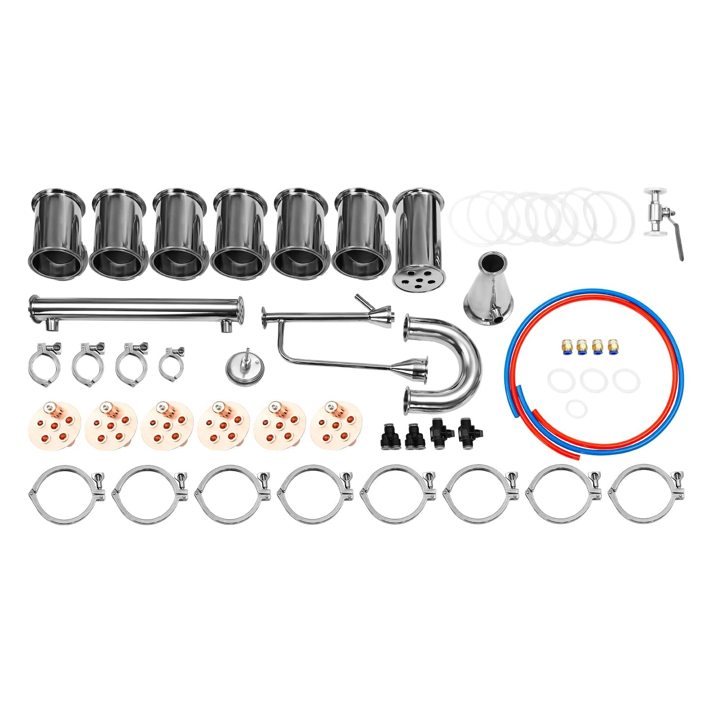 4" Reflux Still Column, 6 Layers Stainless Steel Distillation Column, with U-Shaped Elbow, Condenser and Spout, 0-220℉ Columns, Reflux Distillation Kit for Home Brewing Whiskey