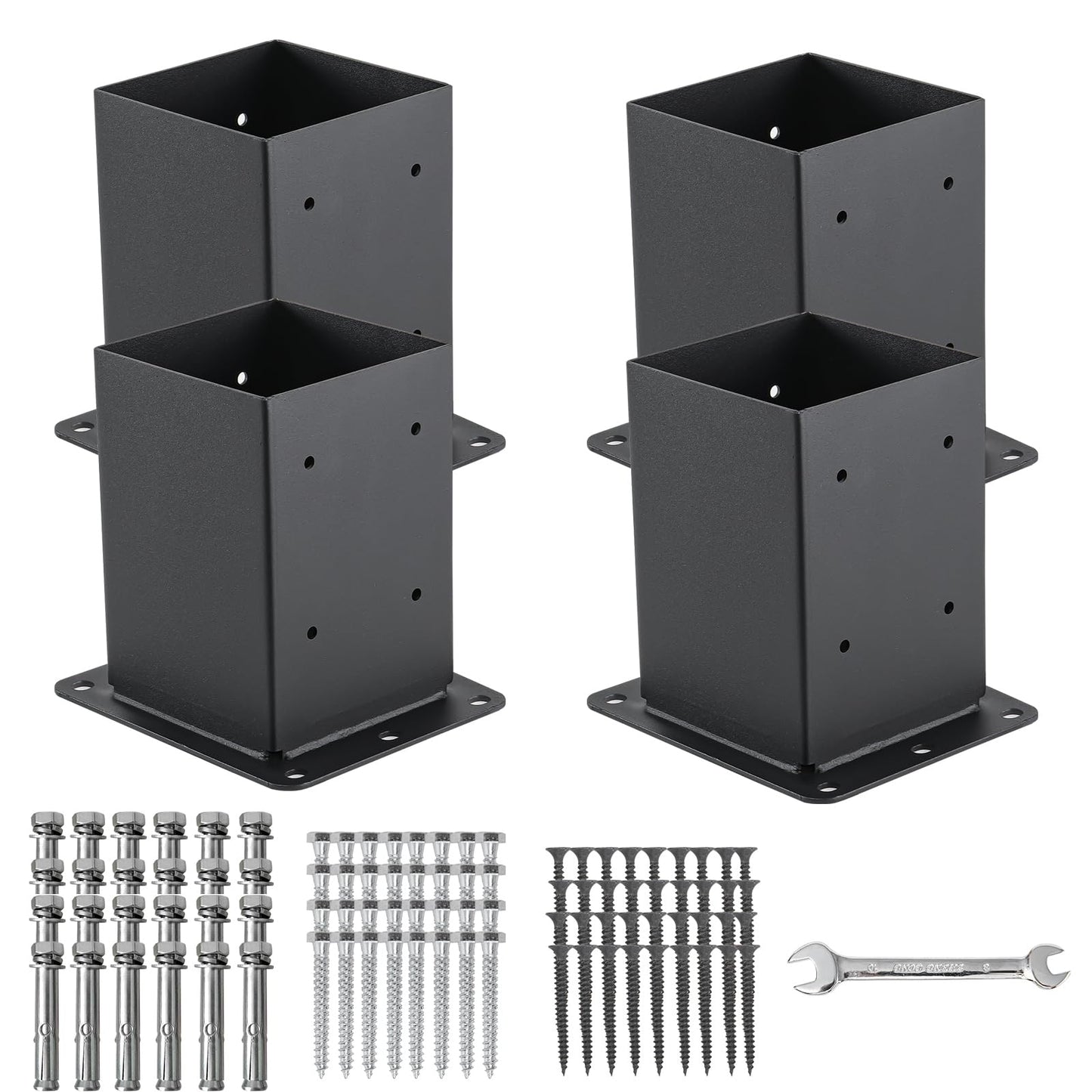 AXWHYS 4x4 Post Base 4 Pcs, (Inner Size 3.6x3.6) Post Anchors, 13GA Thick Solid Steel & Black Powder Coated,Deck Post Brackets Support Deck Base Plate Pergola Brackets Fence Kit Mailbox Mount