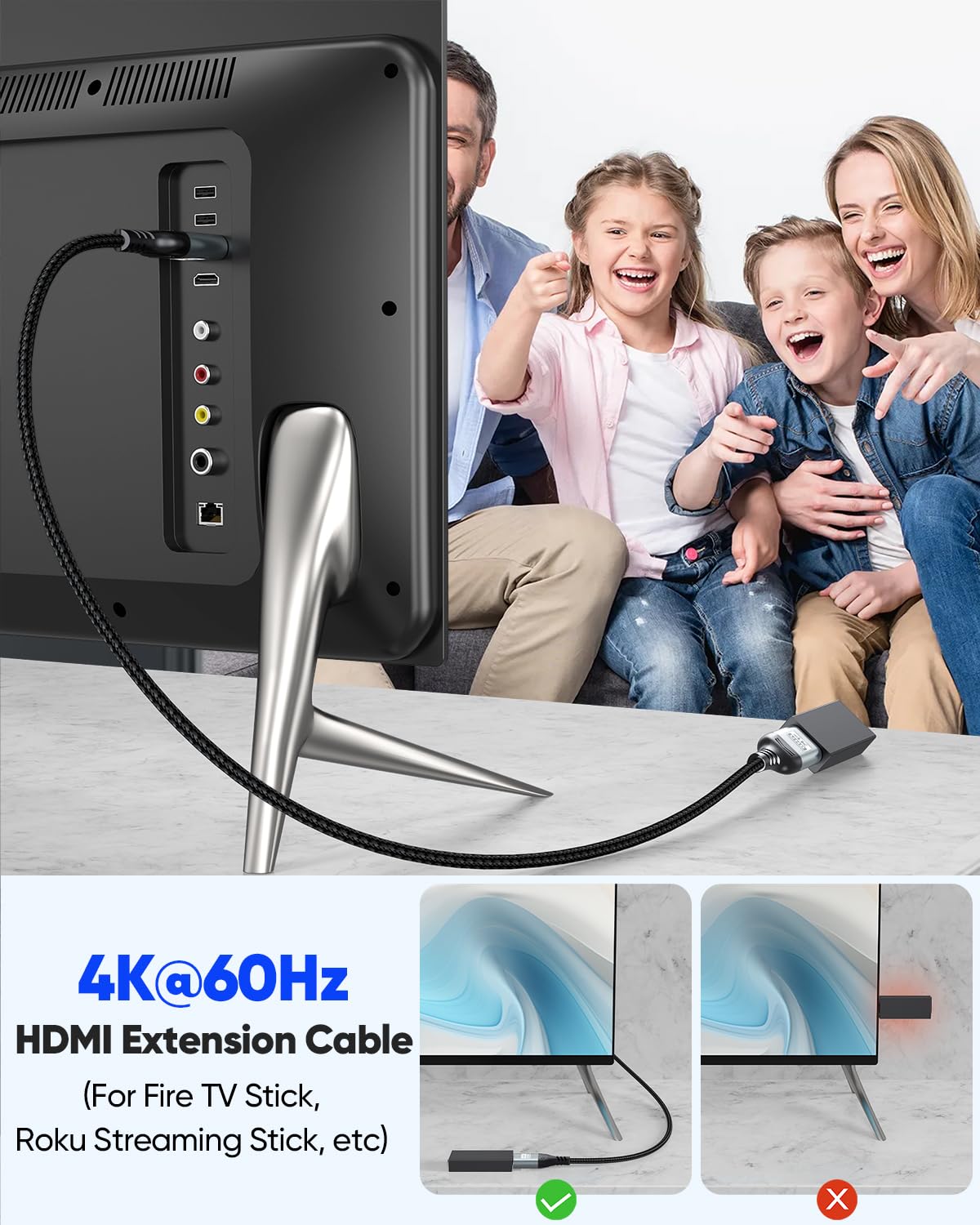 4K 3FT 2-Pack 3D, 2.2 PS5, HDMI Extender Cable HDMI Extension, High Speed HDMI Male to Female Adapter Supports ARC